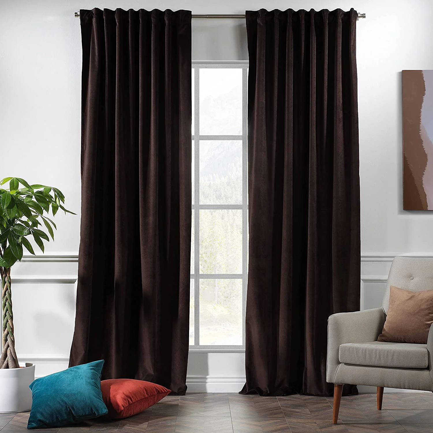 Extra Long Solid Matte Velvet Soft Curtains, 2 Panels, 5-25 Feet Custom Made Curtains - Image 4