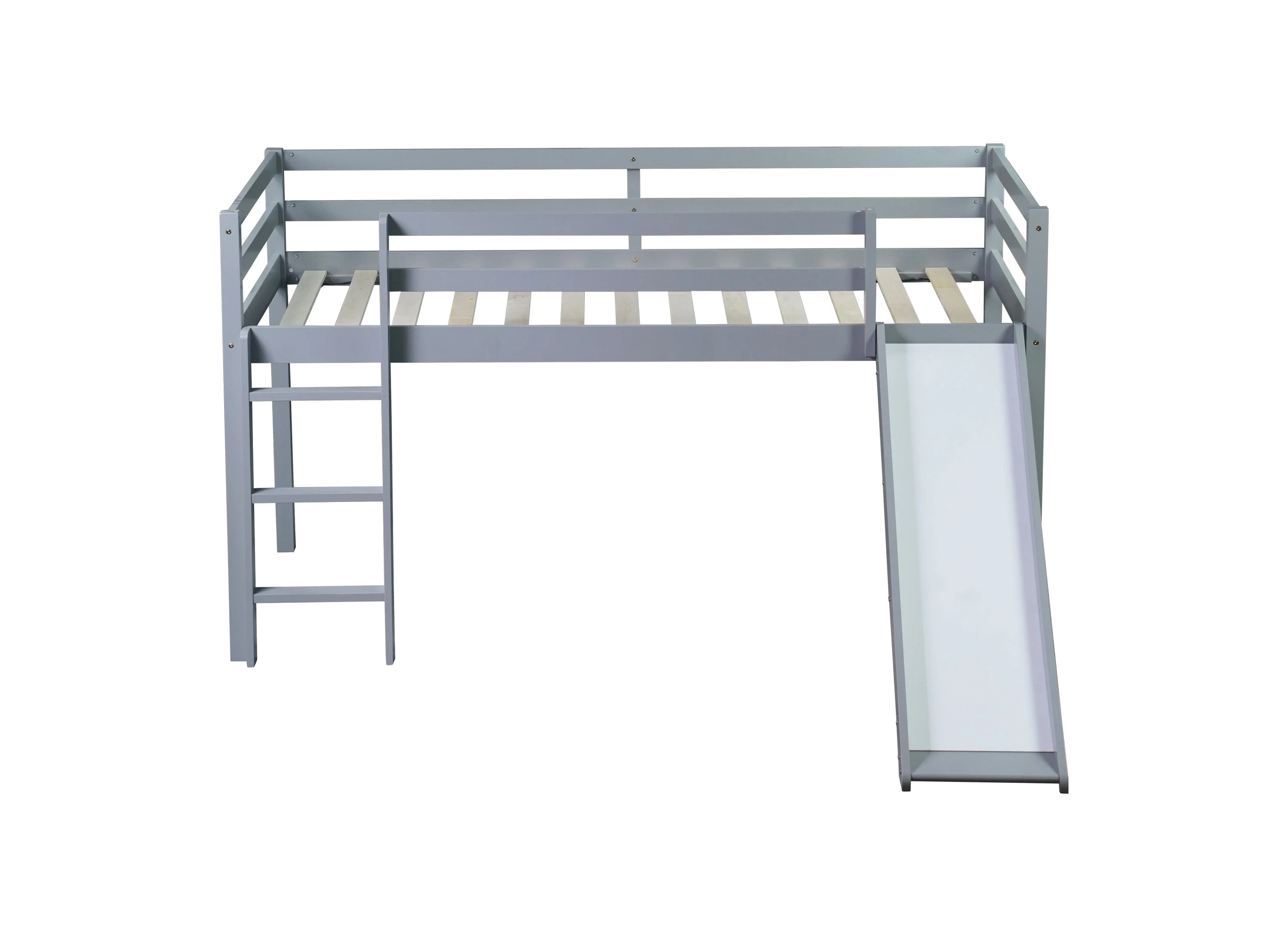 Twin Low Loft Bed with Slide, Ladder, Safety Guardrails, Grey - Image 15