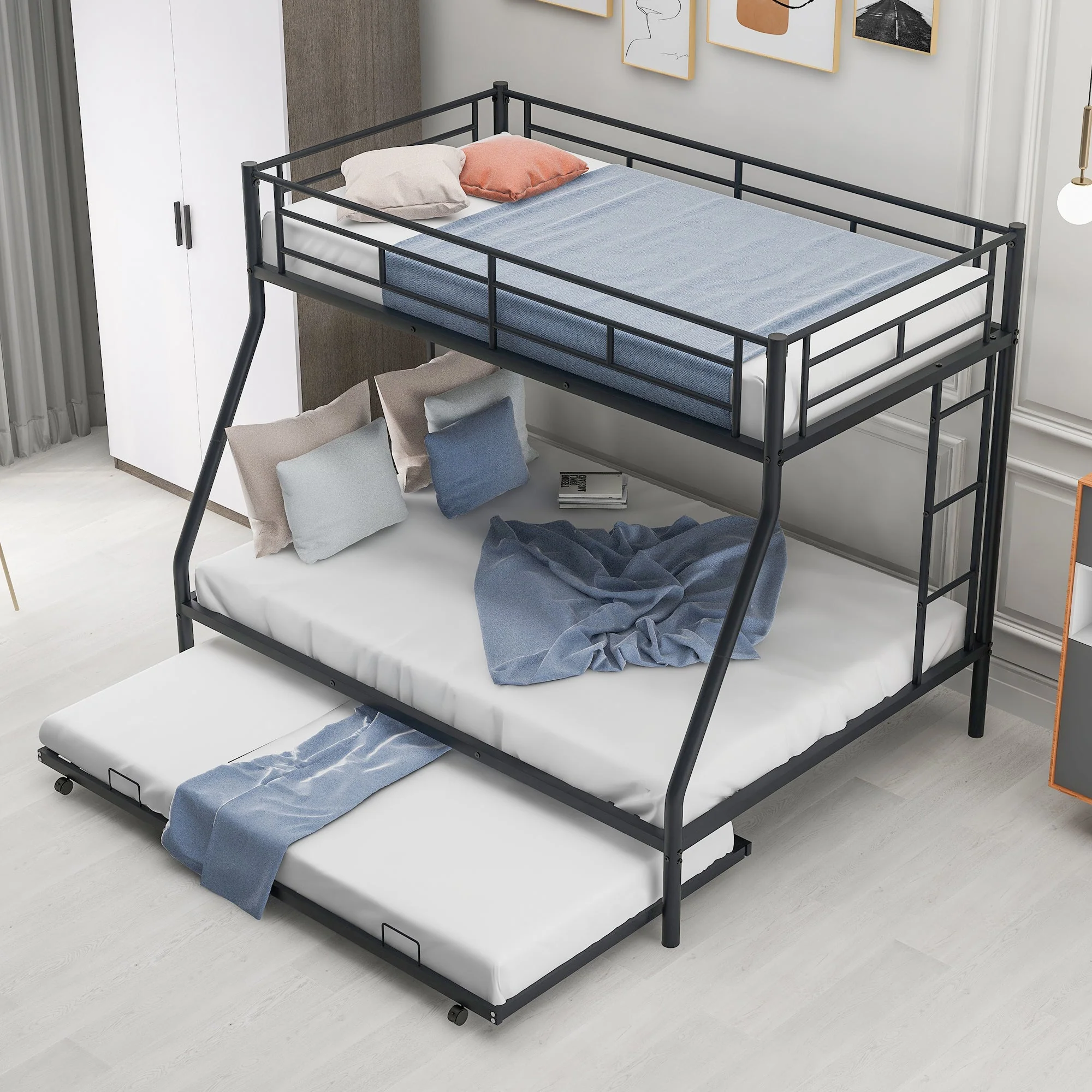 Twin-Over-Bunk Bed with Twin Size Trundle, Black - Image 3