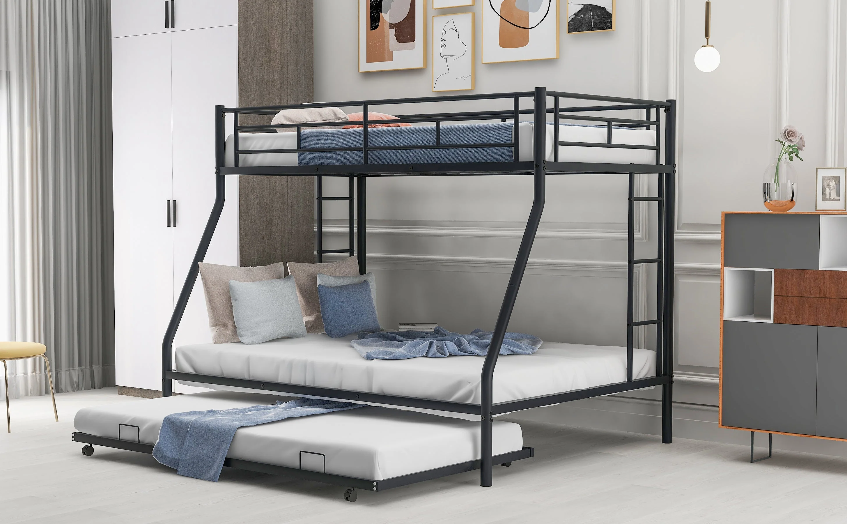 Twin-Over-Bunk Bed with Twin Size Trundle, Black - Image 4