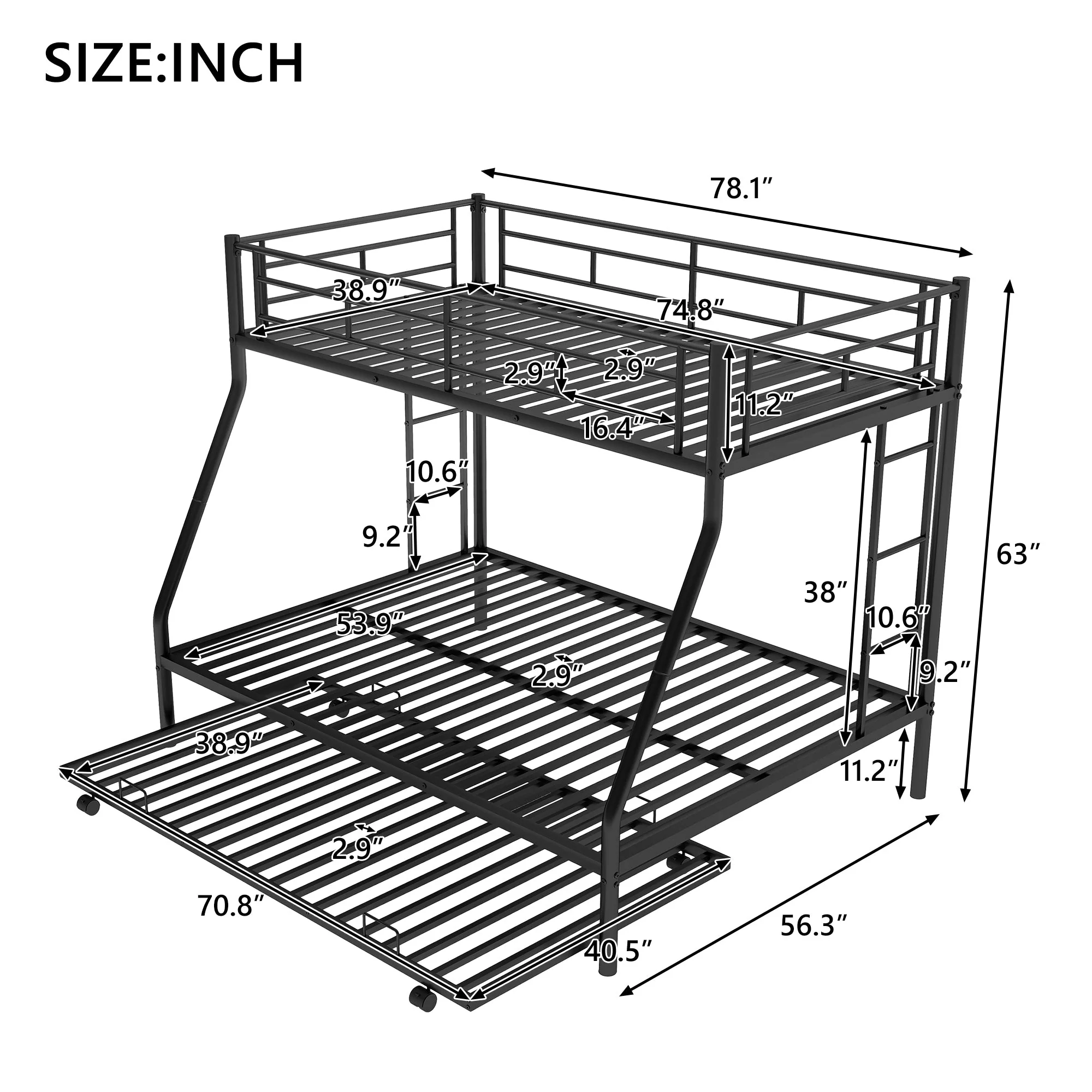 Twin-Over-Bunk Bed with Twin Size Trundle, Black - Image 5