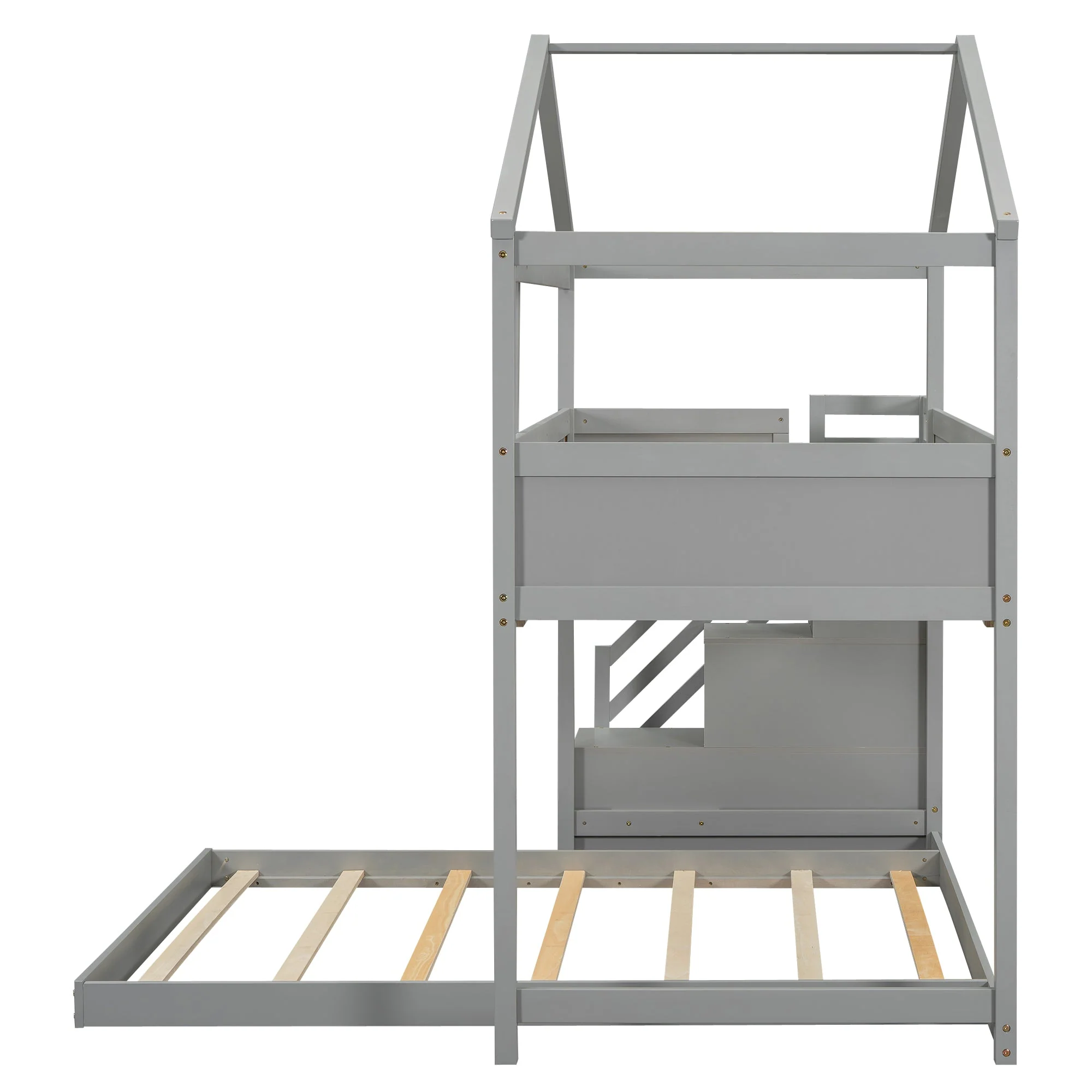 Twin-Over-Full House Bunk Bed with Storage Staircase and Blackboard, Gray - Image 7