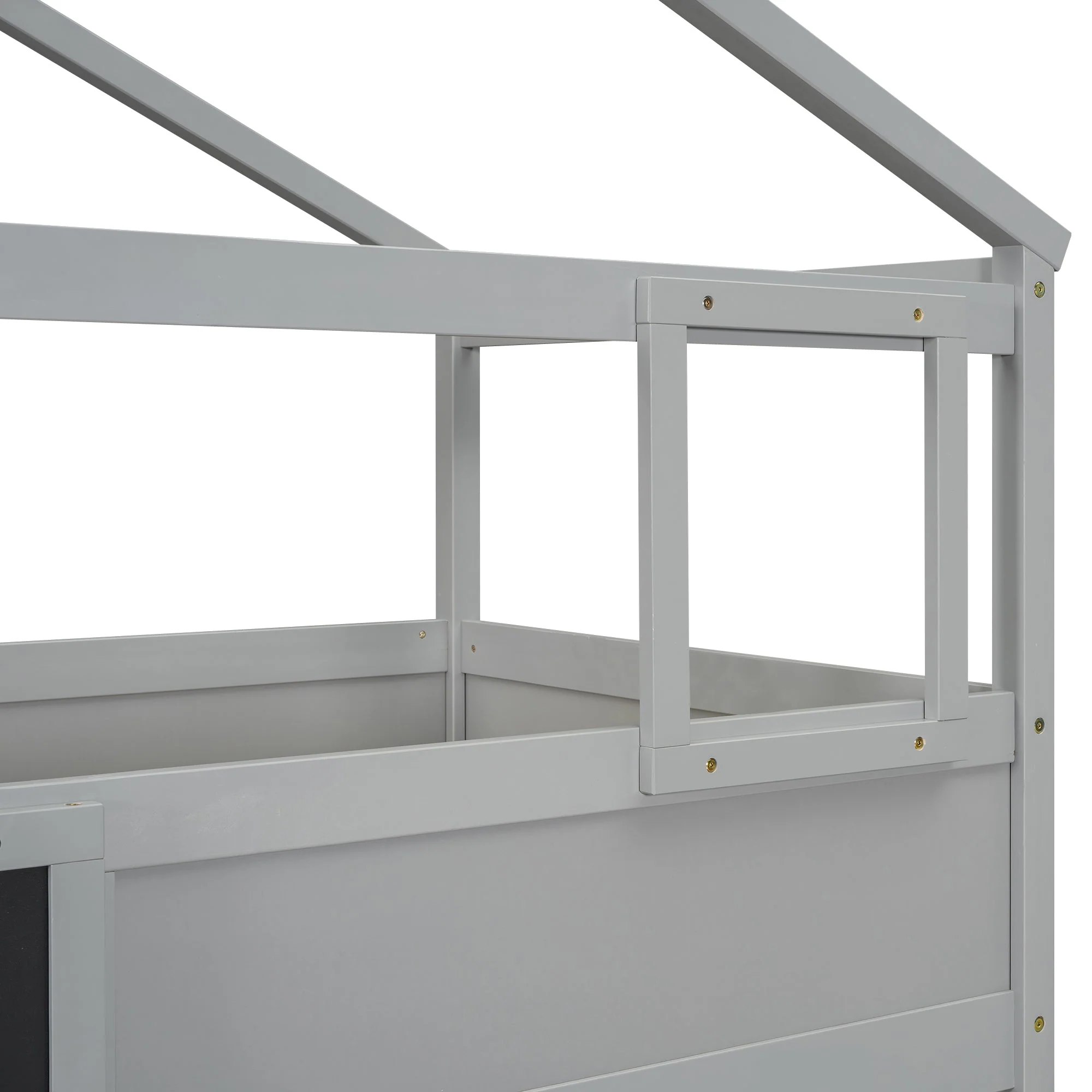 Twin-Over-Full House Bunk Bed with Storage Staircase and Blackboard, Gray - Image 8