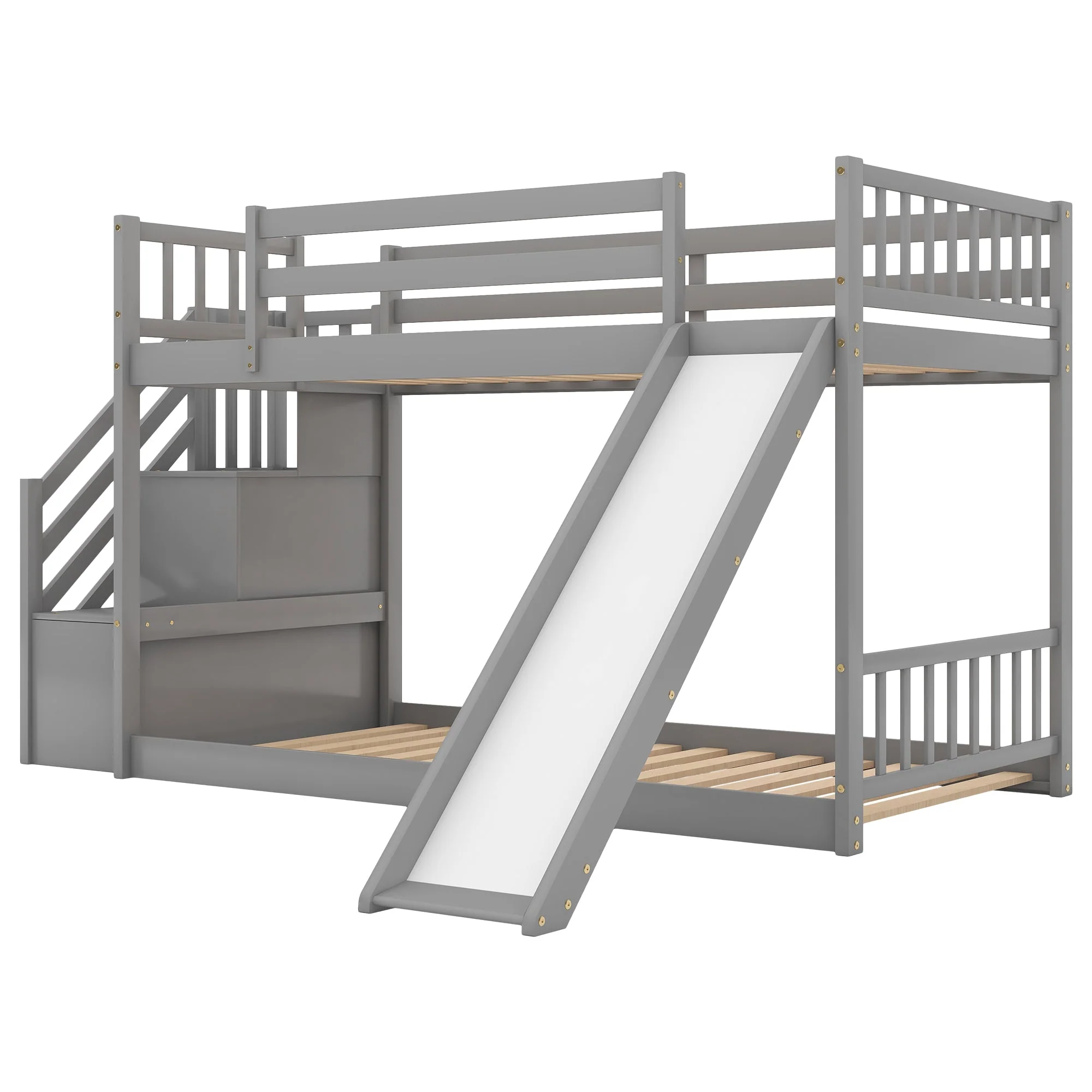 Twin-Over-Twin Bunk Bed with Convertible Slide and Stairway, Gray - Image 10