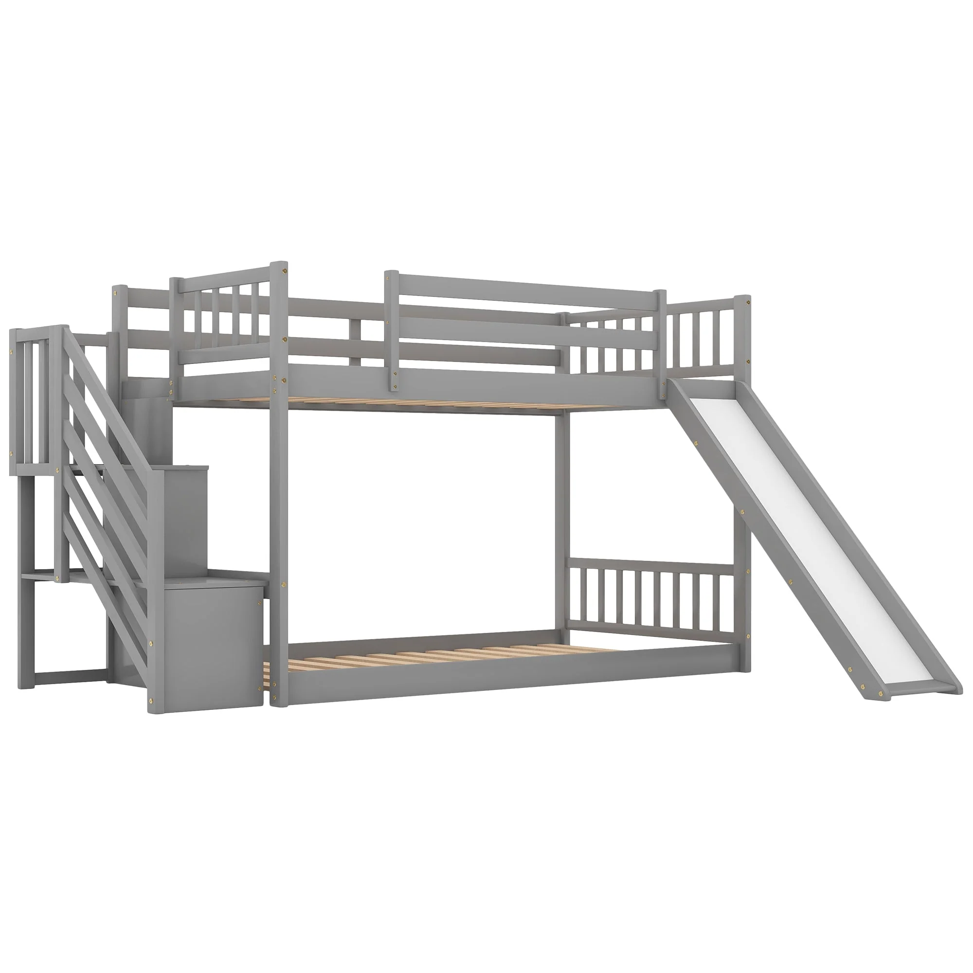 Twin-Over-Twin Bunk Bed with Convertible Slide and Stairway, Gray - Image 6