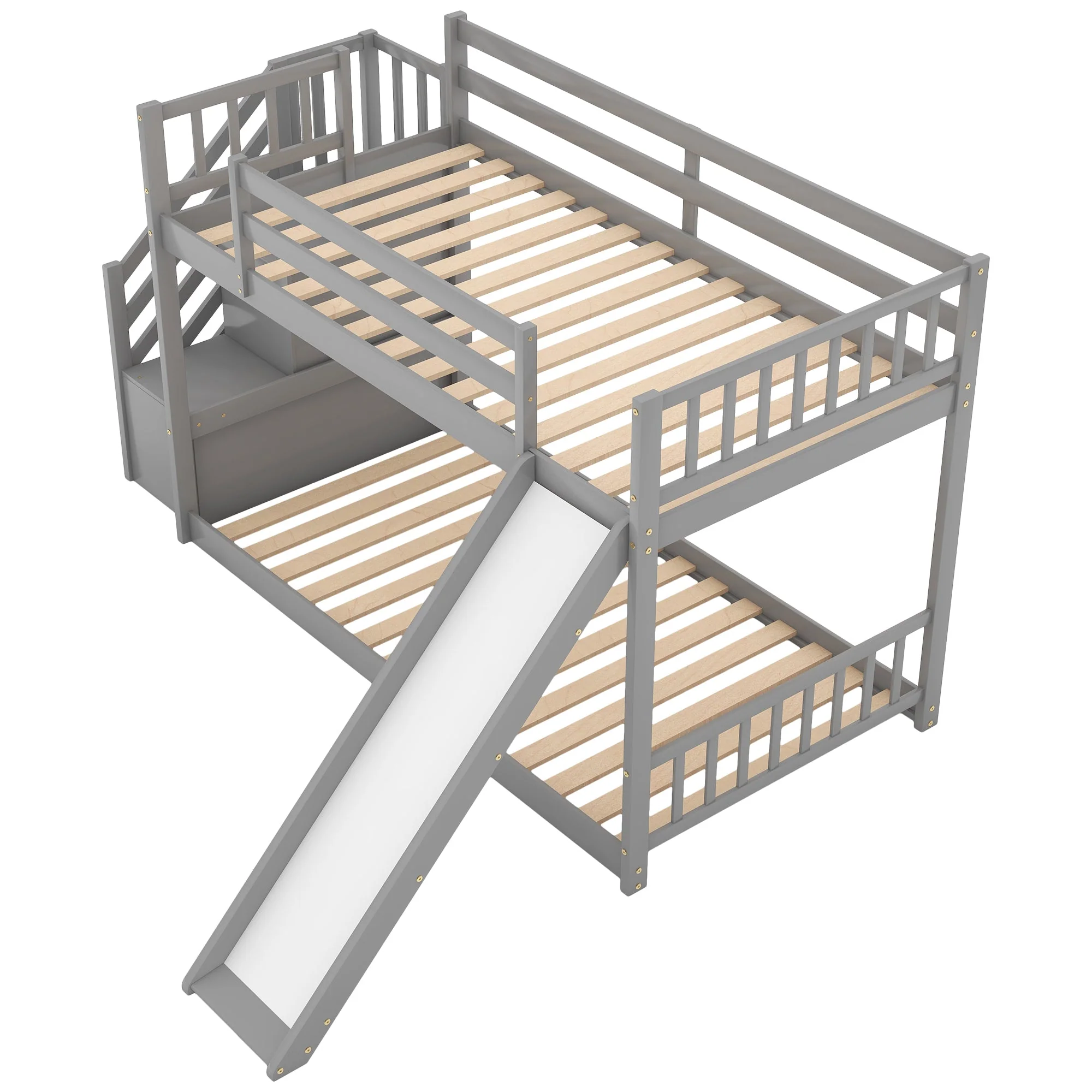 Twin-Over-Twin Bunk Bed with Convertible Slide and Stairway, Gray - Image 9