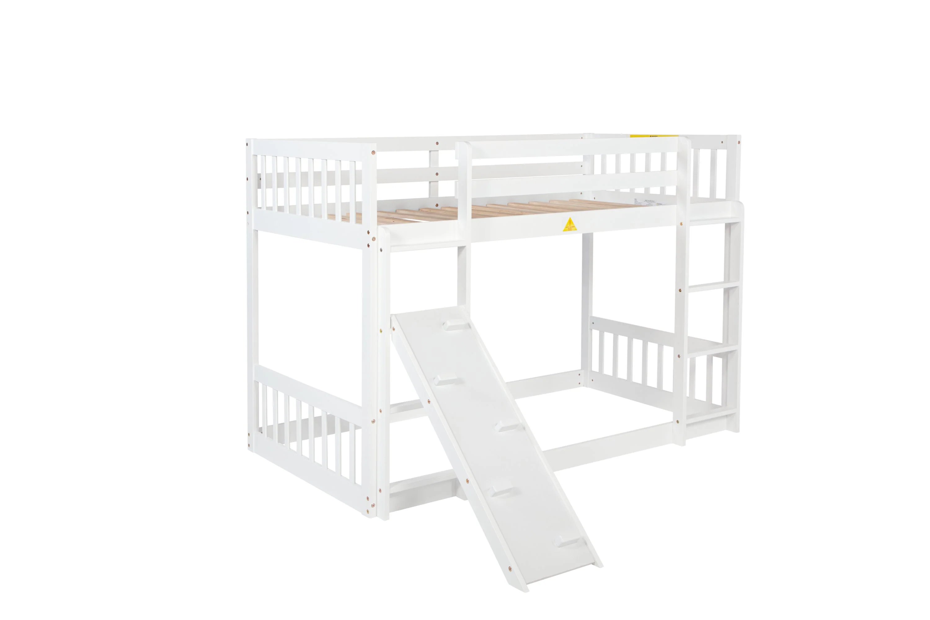 Twin-Over-Twin Floor Bunk Bed, Ladder, Safety Guardrails, White - Image 16