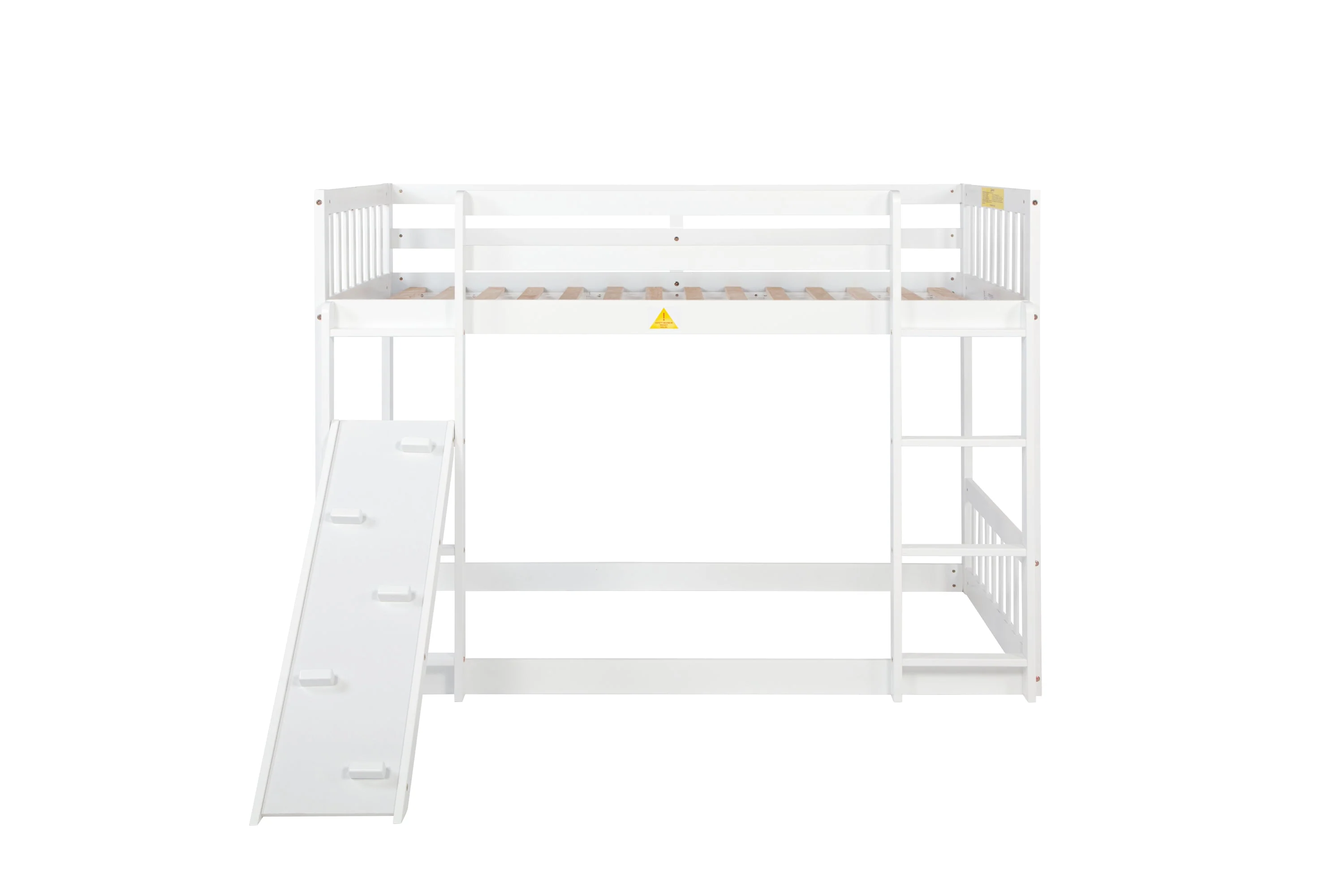 Twin-Over-Twin Floor Bunk Bed, Ladder, Safety Guardrails, White - Image 19