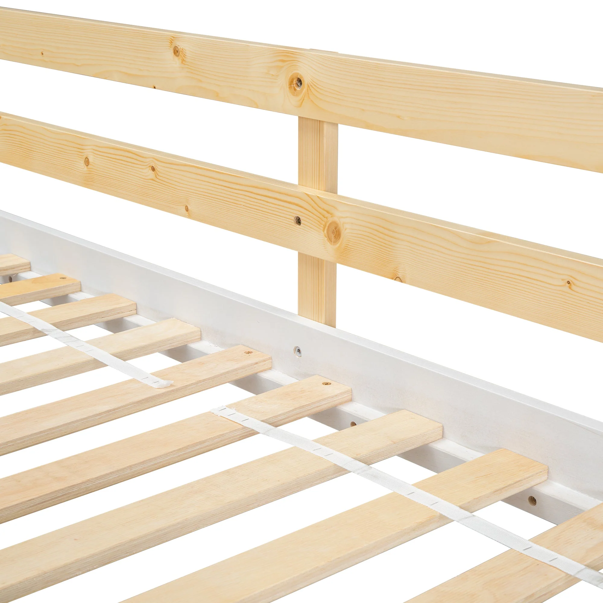 Twin-Over-Twin House Bunk Bed with Roof, Window, Door, with Safety Guardrails and Ladder, Natural/White - Image 29