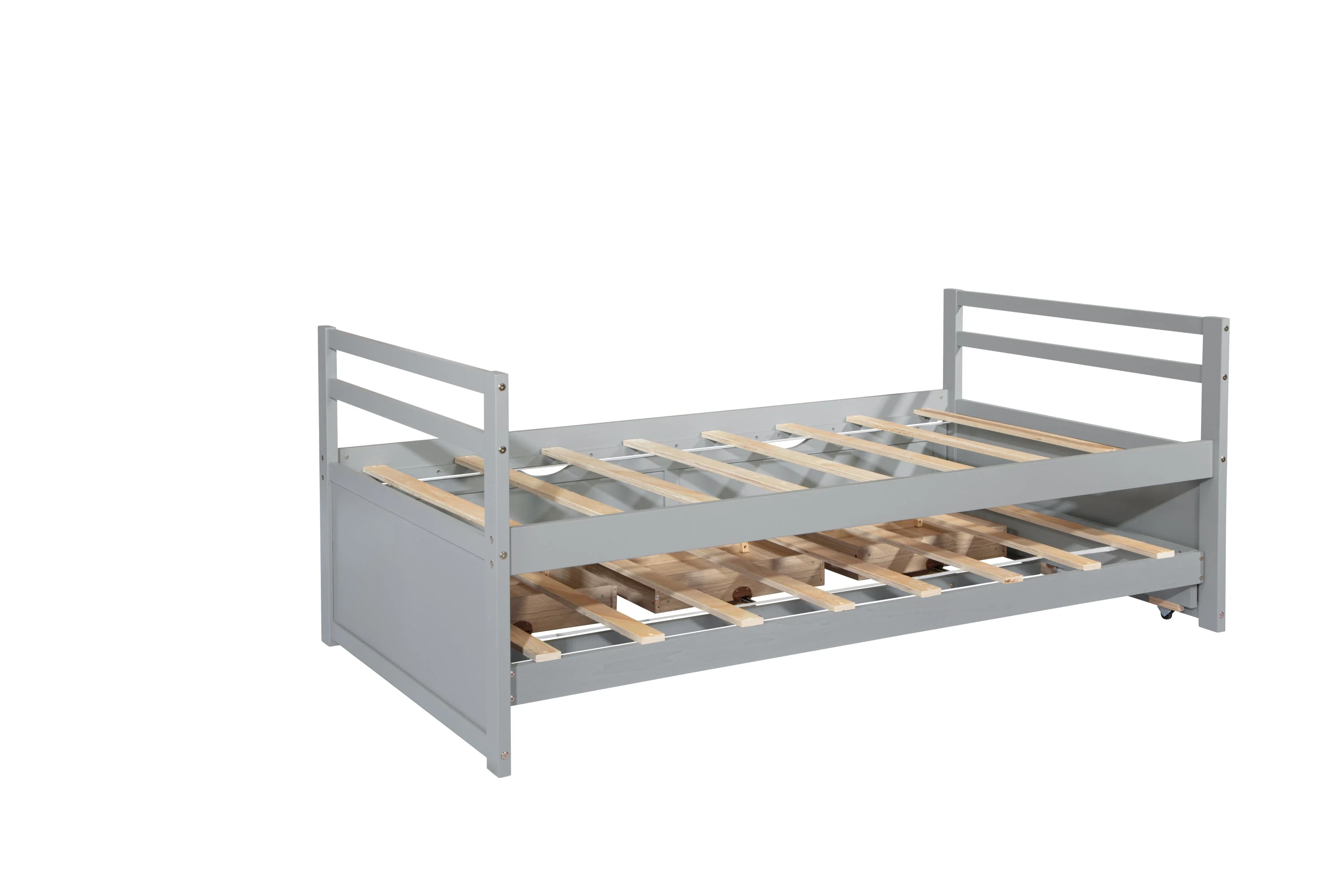 Twin Size Bed with Headboard, Footboard, Trundle and Three Storage Drawers, Pine Wood, Grey - Image 25