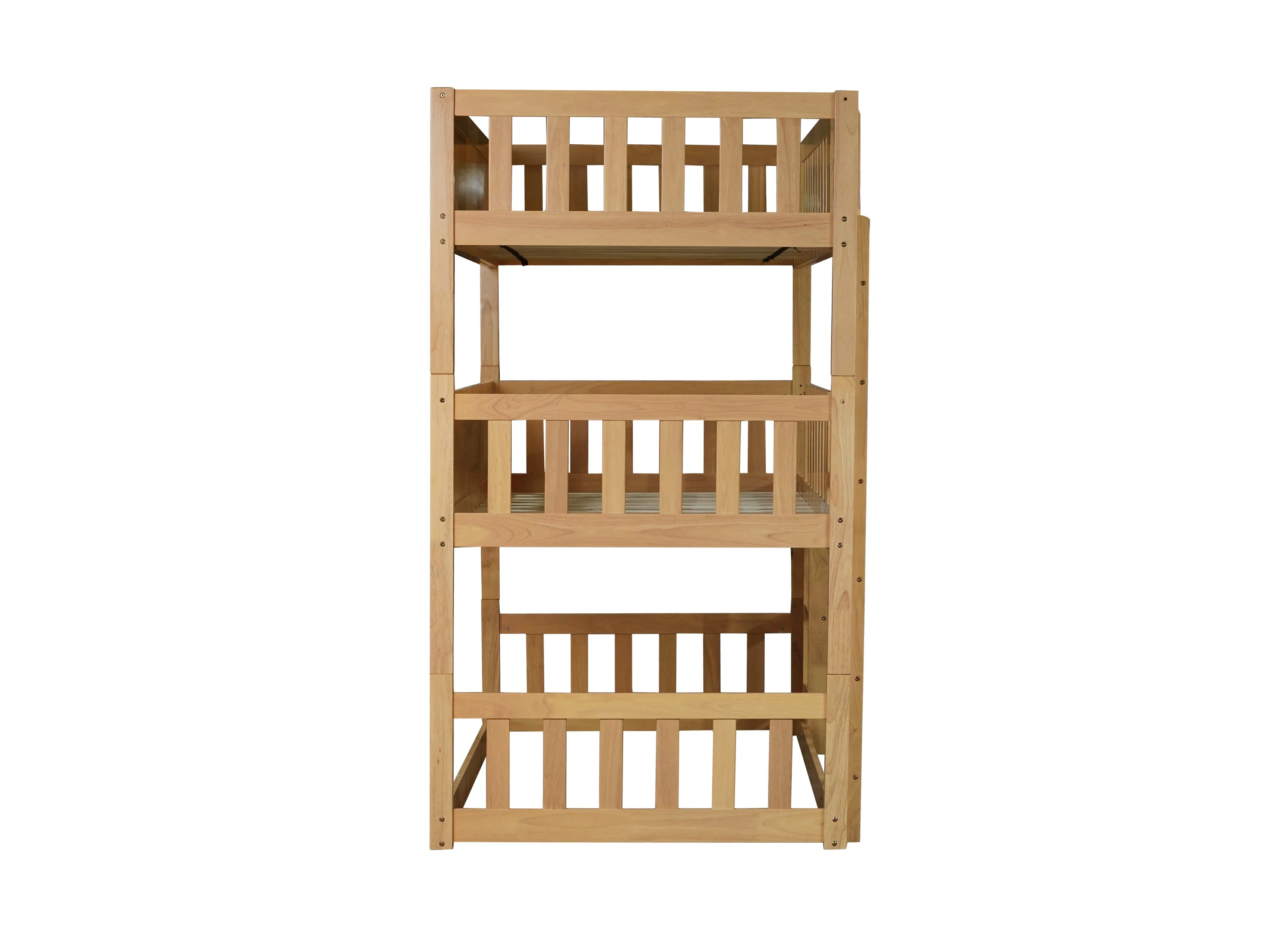Twin Size Triple Rubber Wood Bunk Bed, with Ladders, Guardrails, Twin over Twin, Natural - Image 20