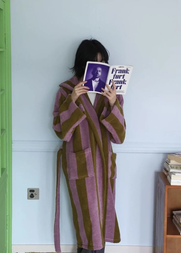 Ultra Soft Retro Whimsical Stripe Bath Robe - Image 2