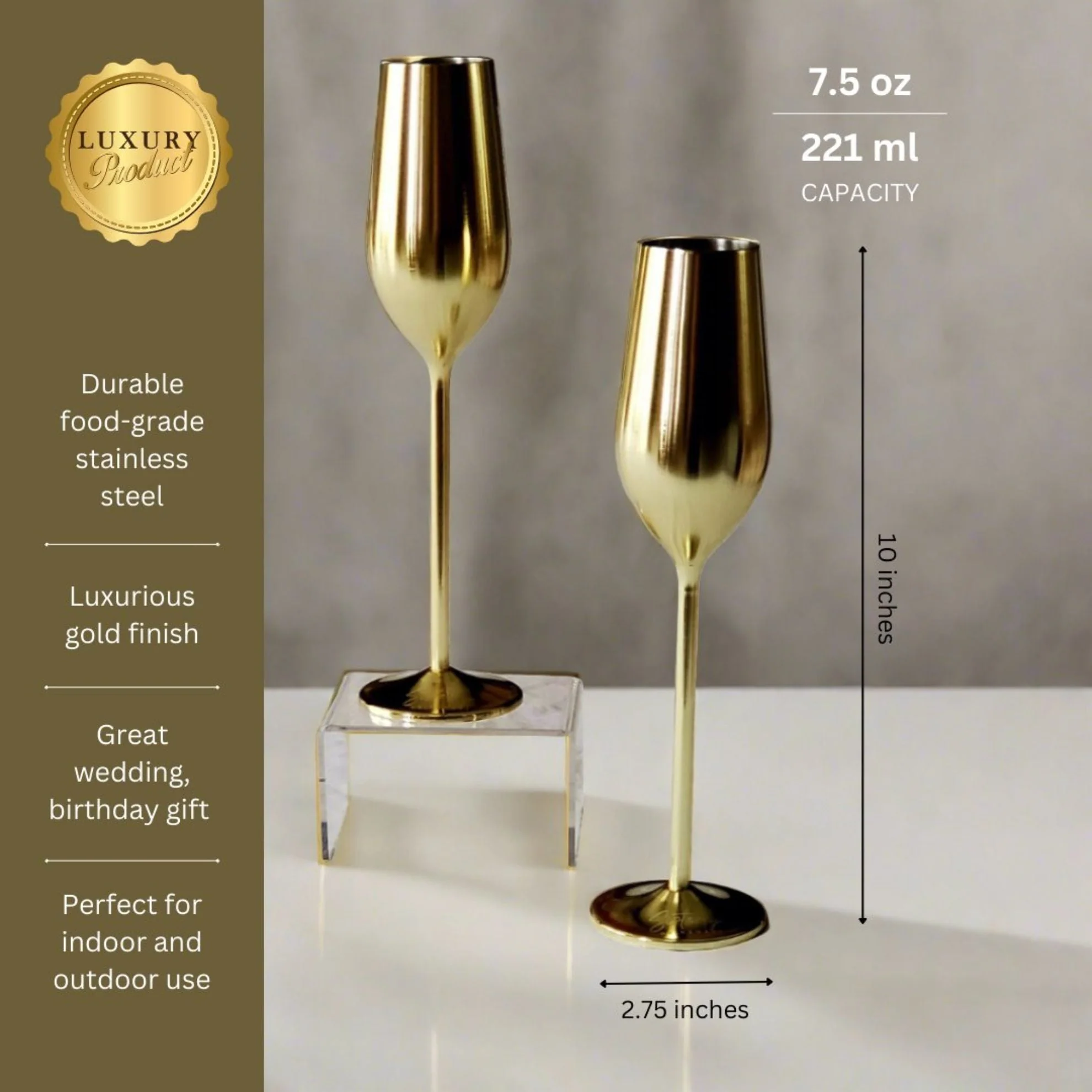 Unbreakable Champagne Flutes (Gold) - Image 6
