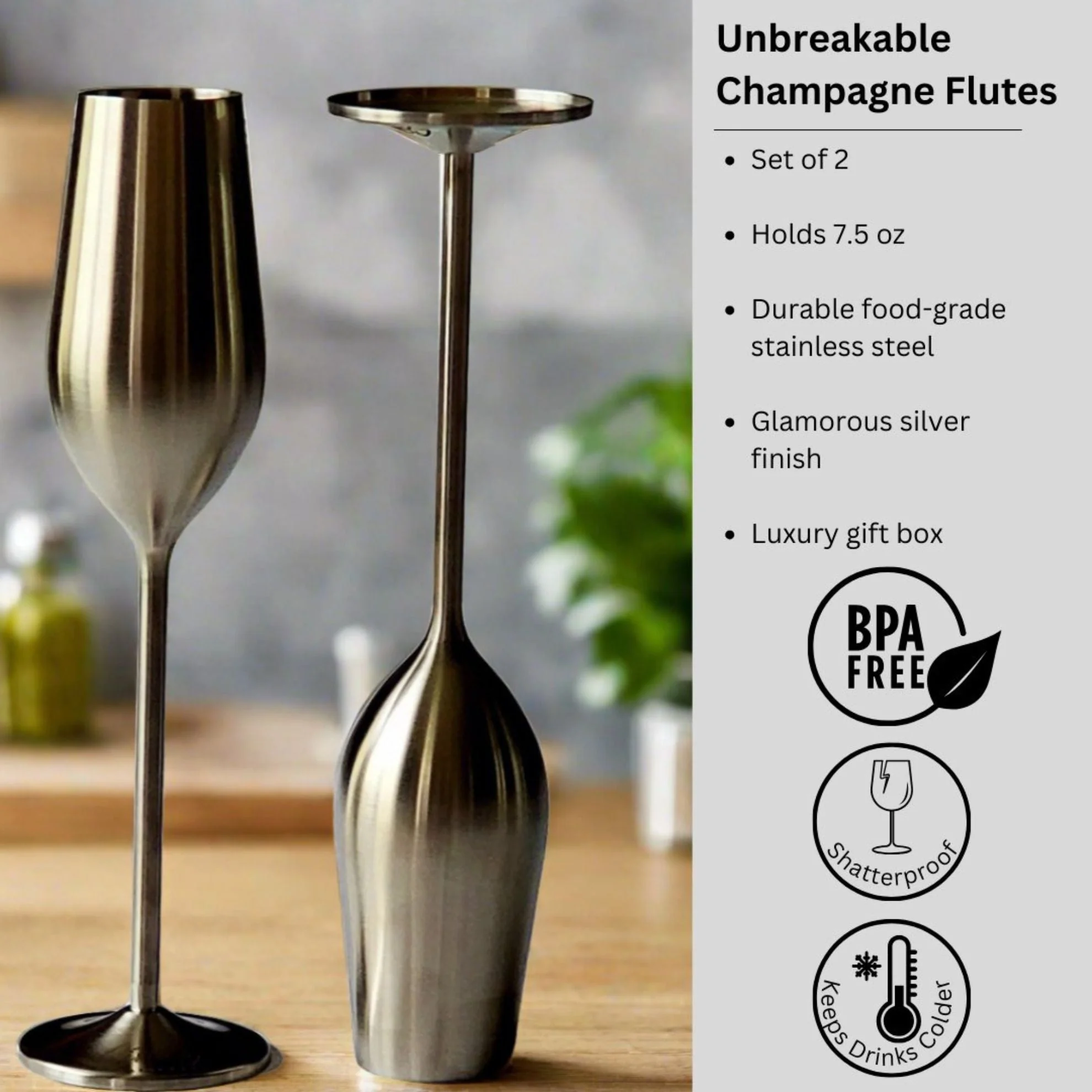 Unbreakable Champagne Flutes (Silver) - Image 6