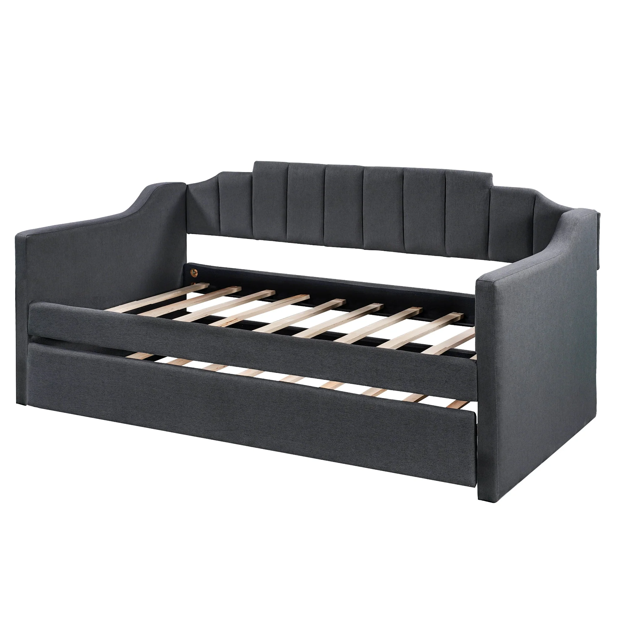 Upholstered Twin Daybed with Trundle, Black - Image 12