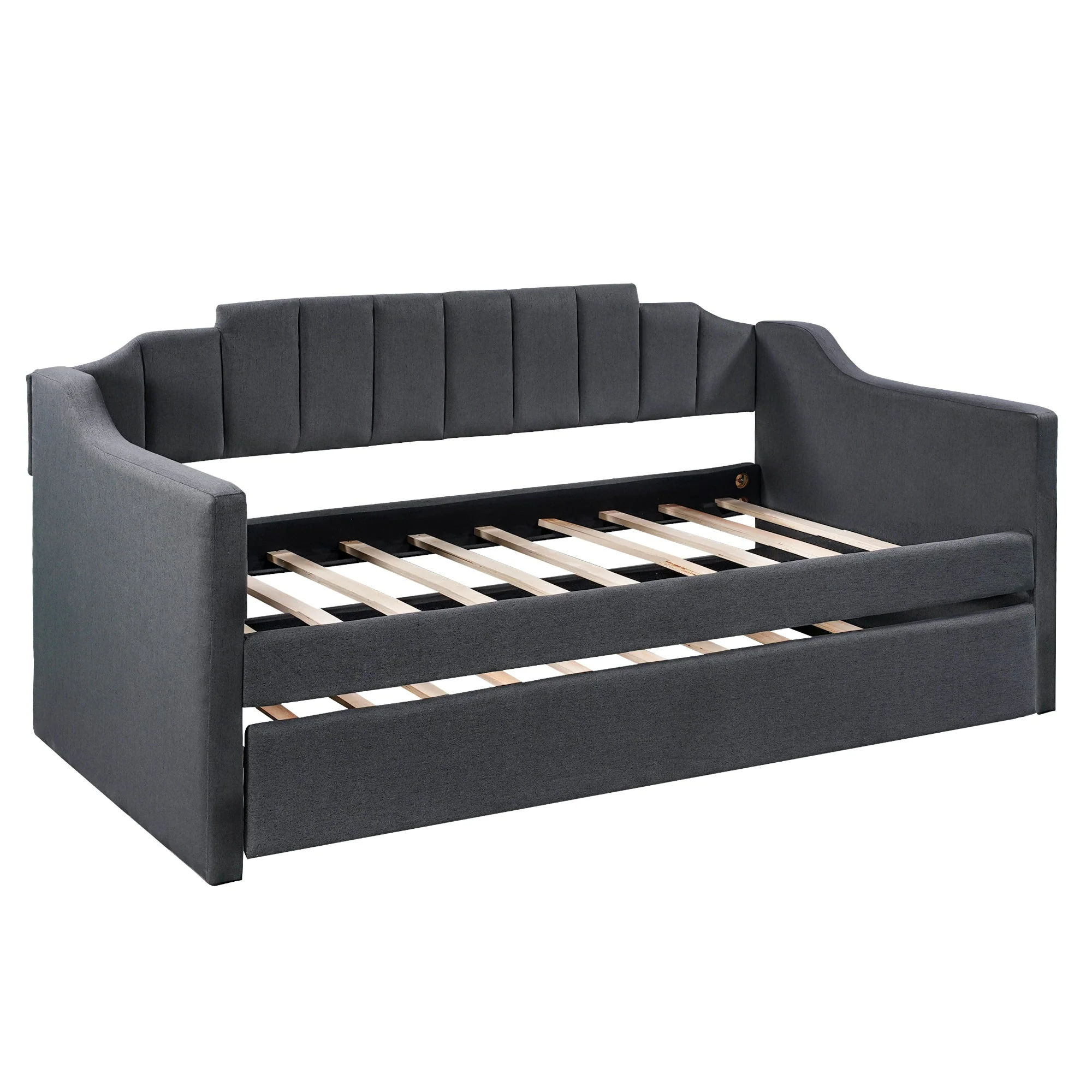 Upholstered Twin Daybed with Trundle, Black - Image 8