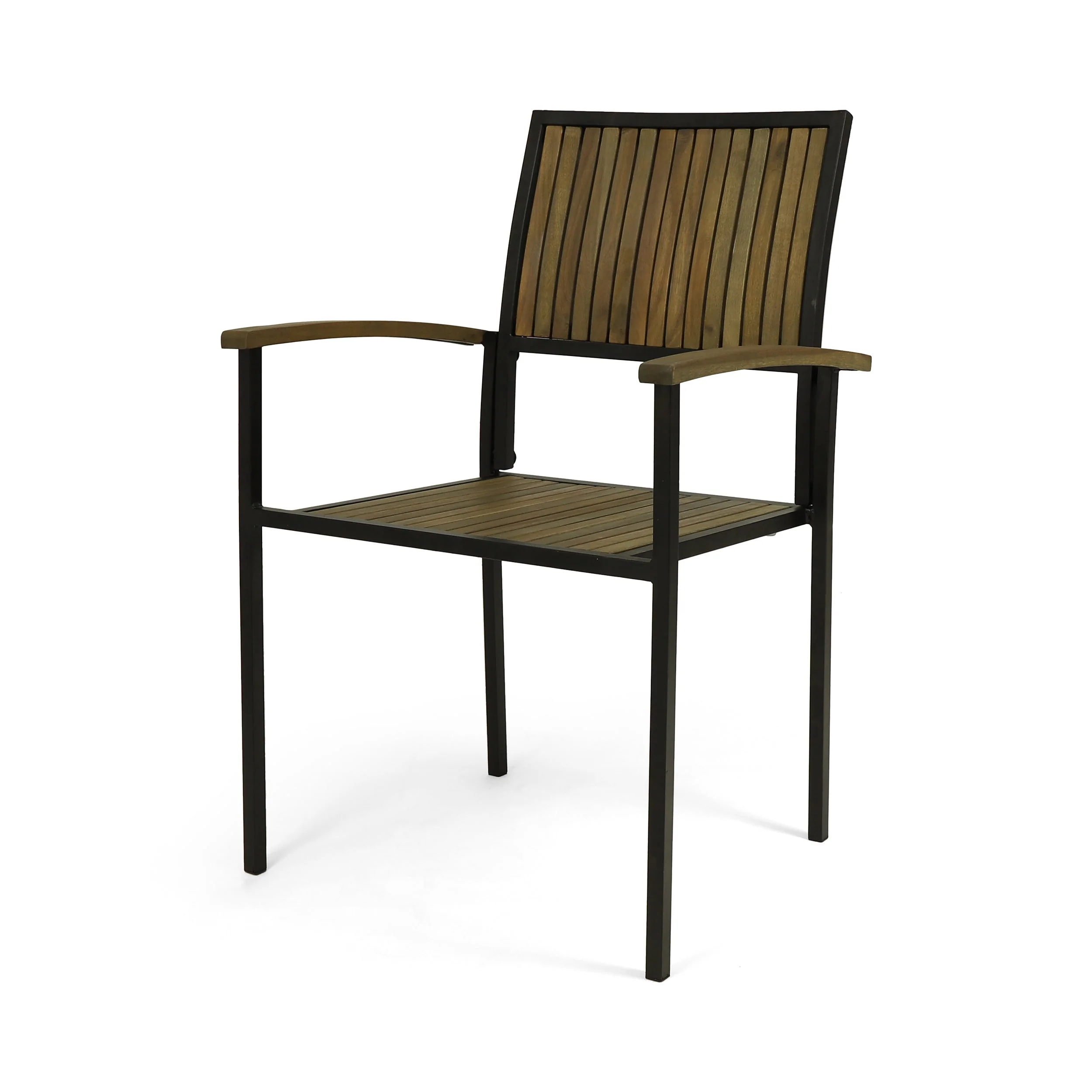 Vermilion Outdoor Dining Chair with Vertical Slat and Wooden Arm, Grey - Image 6