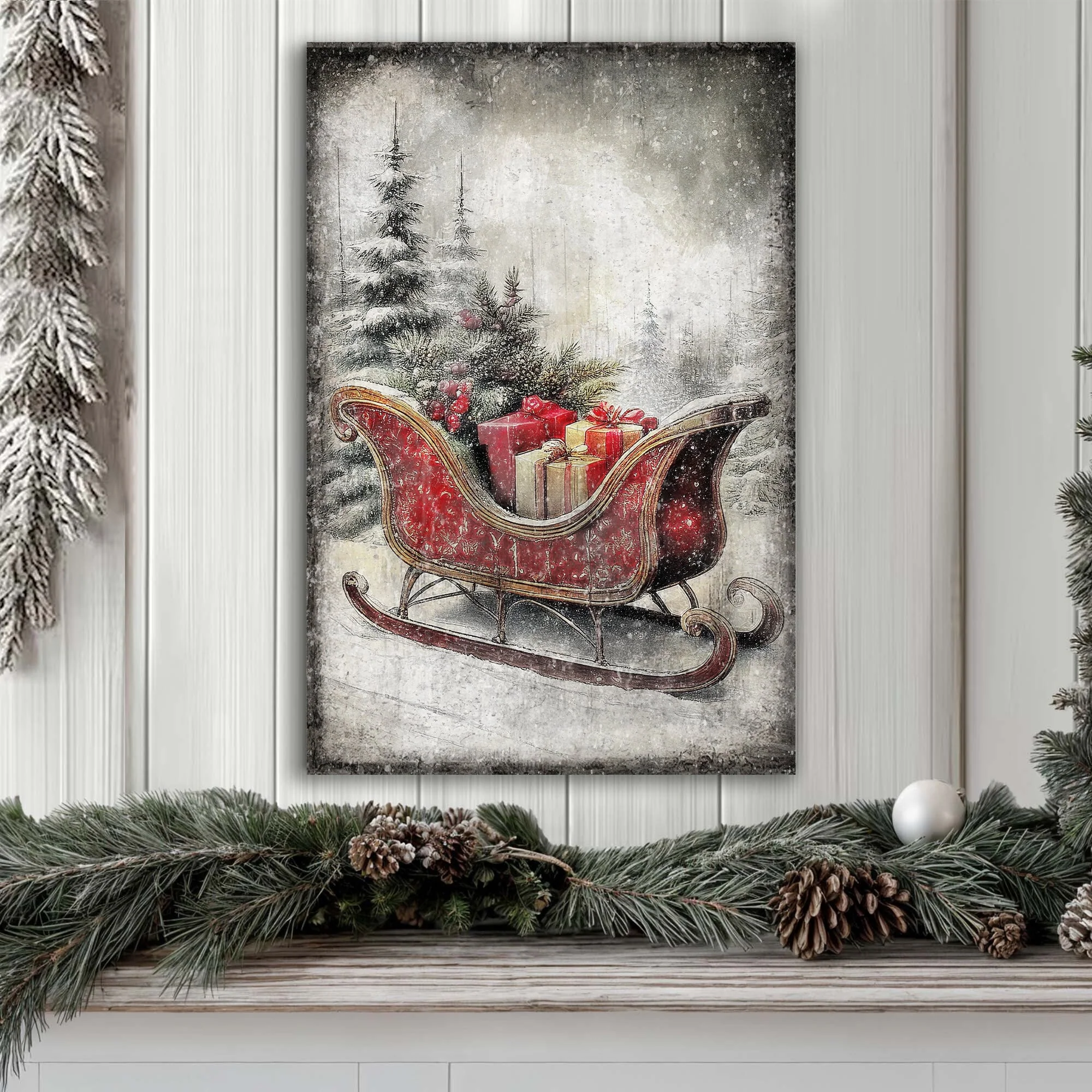 Vintage Christmas Sleigh Sled Wall Art VI - Image 3
