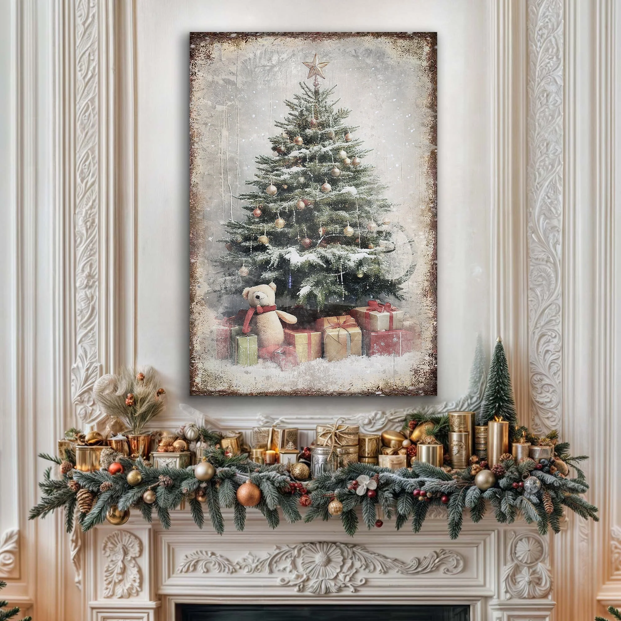 Vintage Christmas Tree With Gifts Wall Art II - Image 3