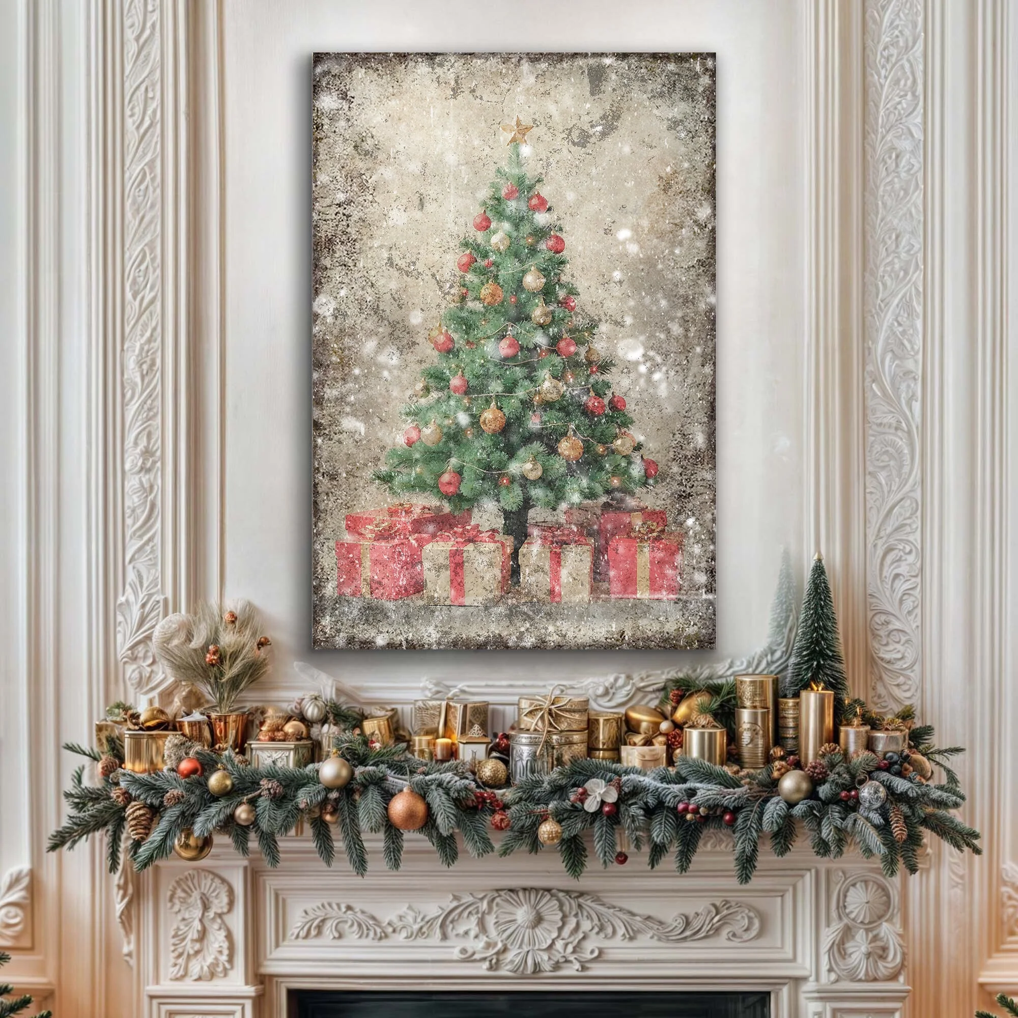 Vintage Christmas Tree With Gifts Wall Art III - Image 3