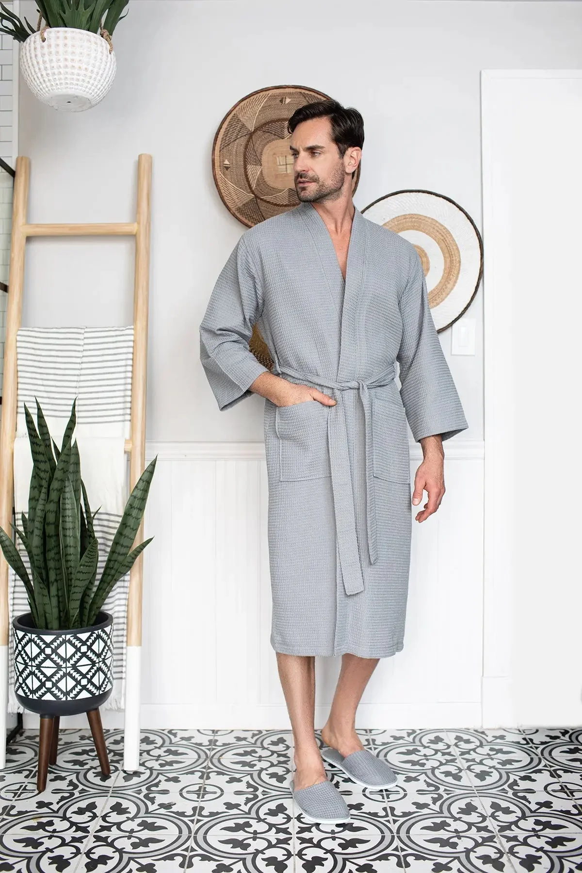 Waffle Spa Bathrobe for Men -  Absorbent, Lightweight - Image 3