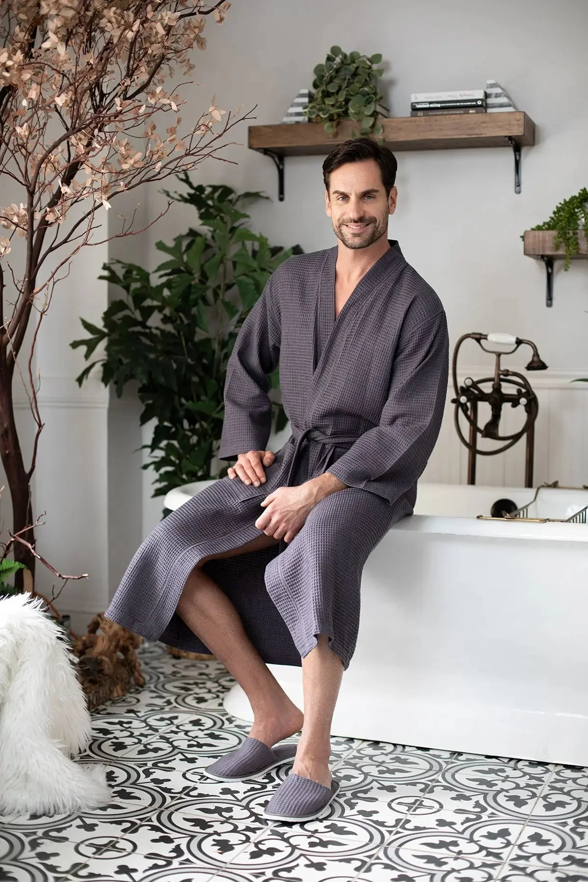 Waffle Spa Bathrobe for Men -  Absorbent, Lightweight - Image 9