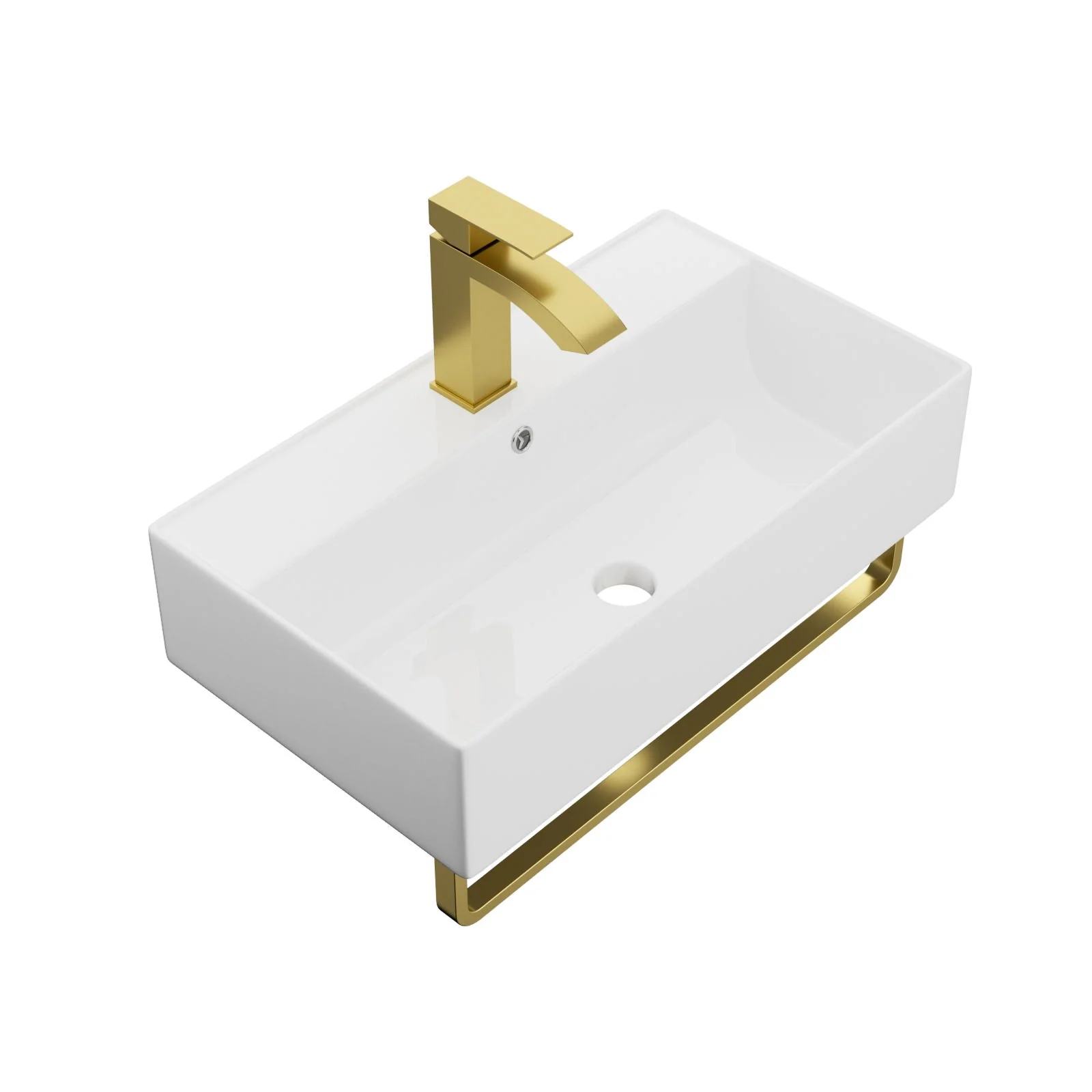 Wall Mounted Rectangular Bathroom Sink With Towel Bar by Couch - Image 2