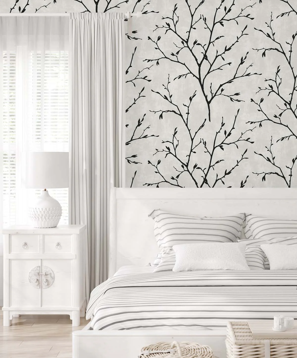 White Heron Avena Branches Botanical Unpasted Wallpaper - Image 2