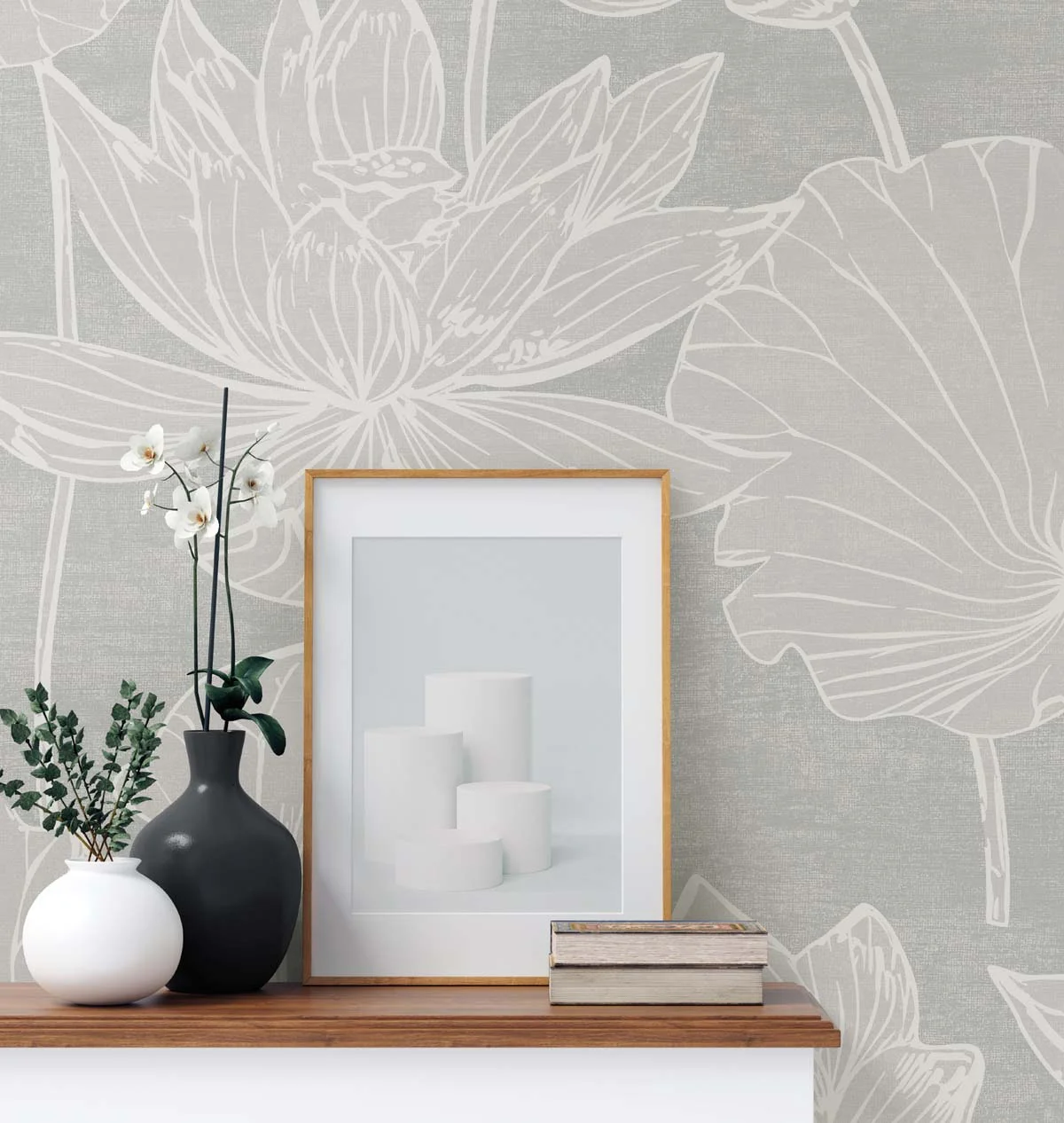 White Heron Water Lilies Floral Unpasted Wallpaper - Image 3