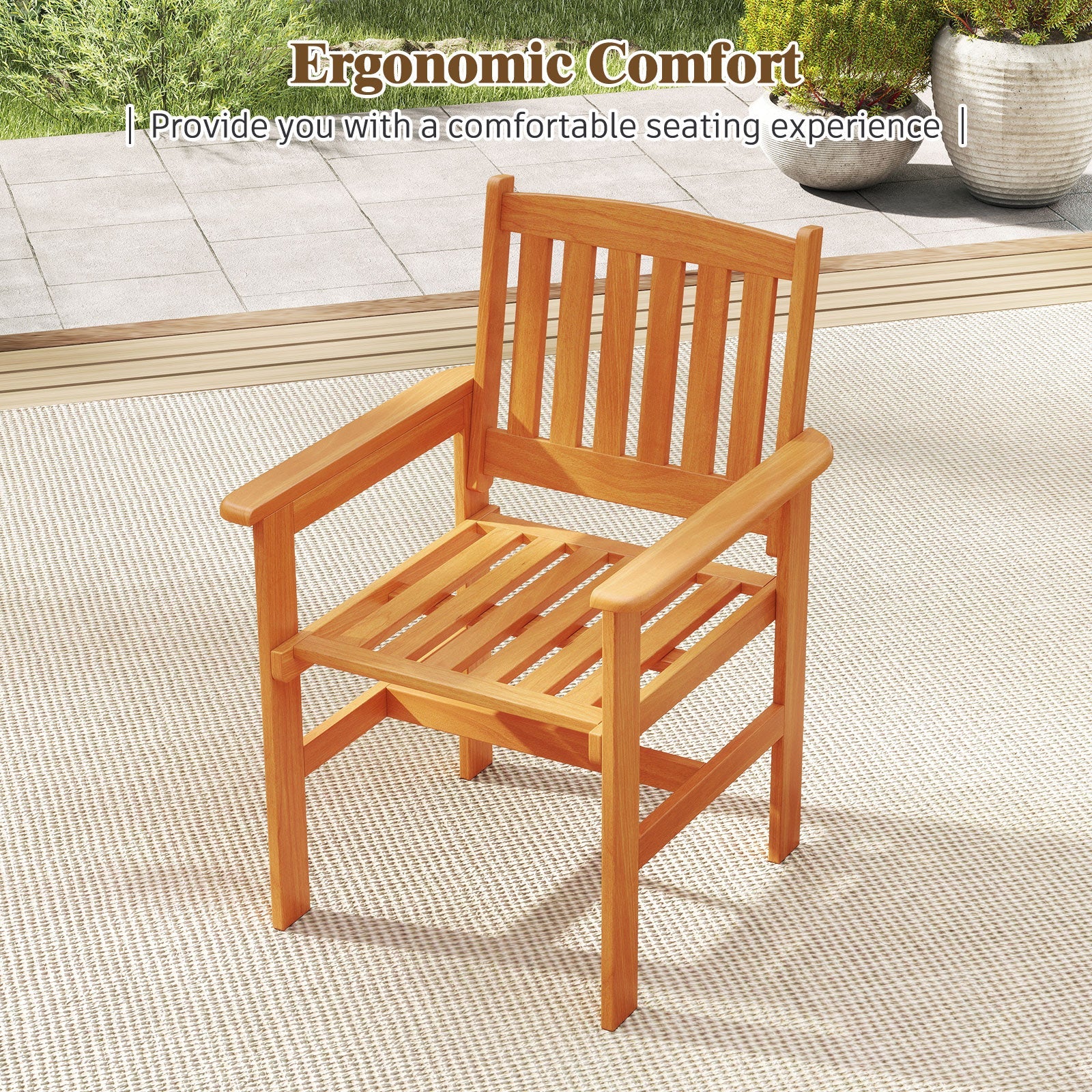 Wooden Patio Chairs Set of 2 with Inclined Backrests - Image 6