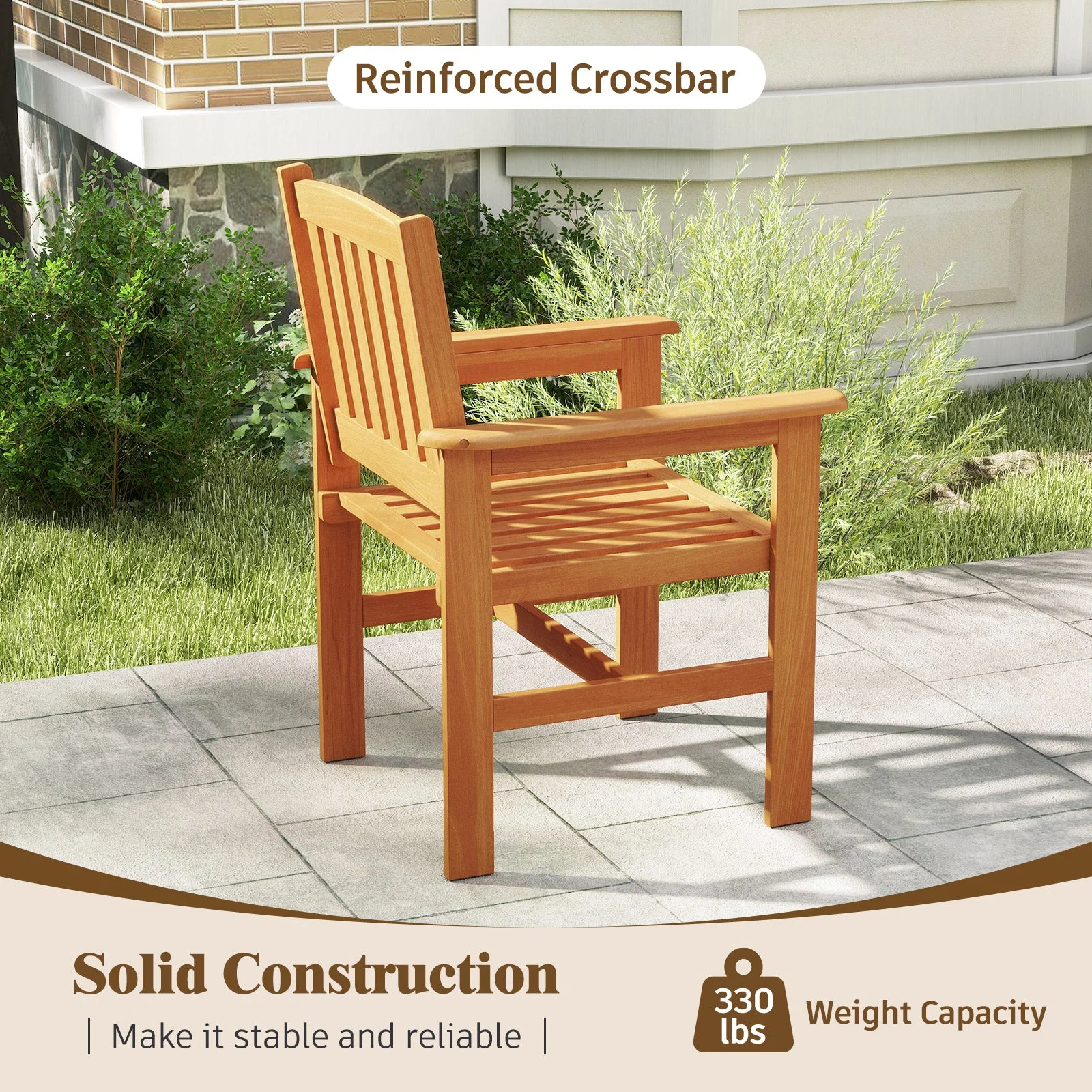 Wooden Patio Chairs Set of 2 with Inclined Backrests - Image 7