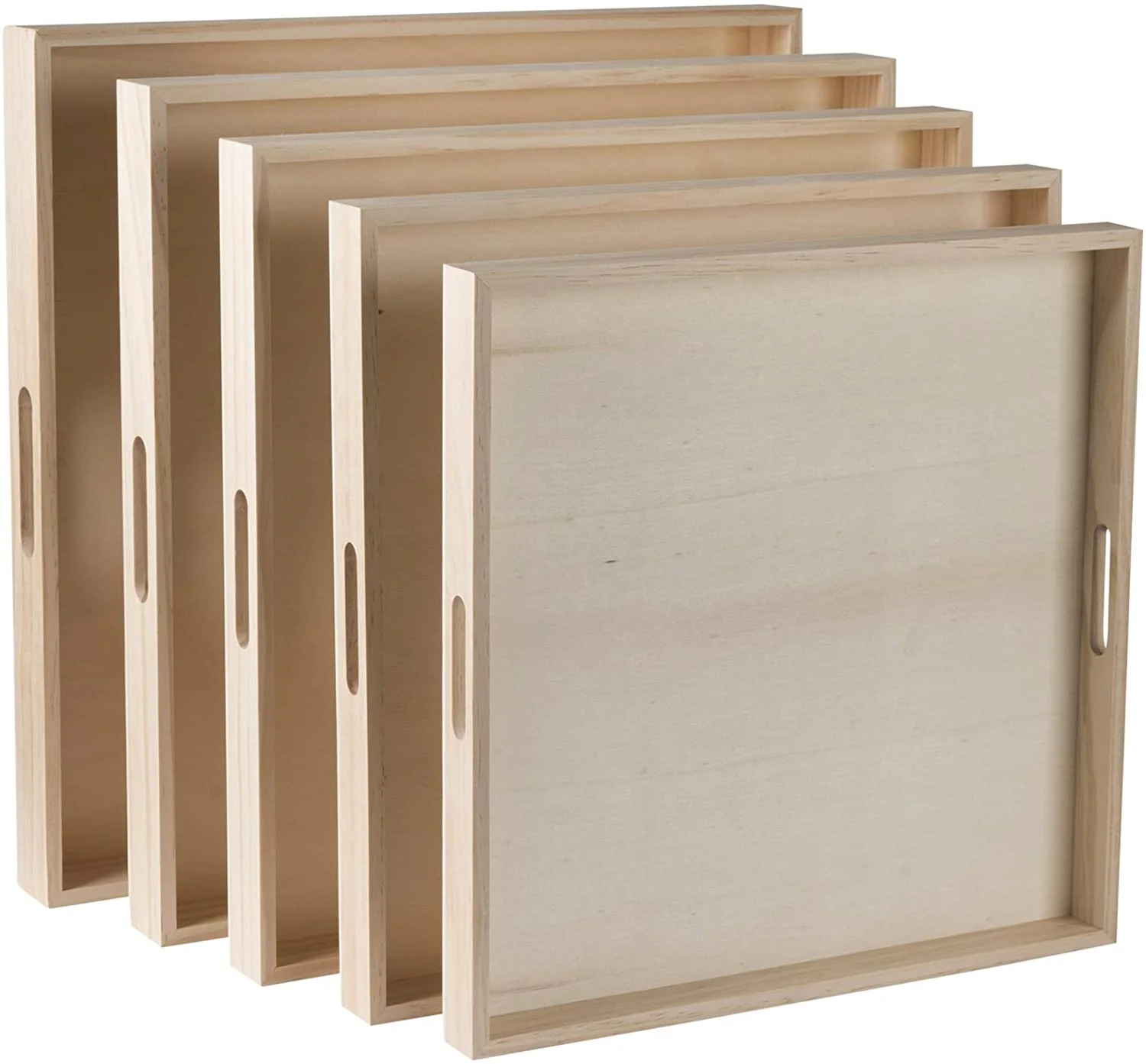 Wooden Square Nested Serving Trays, Large, 5 Piece Set