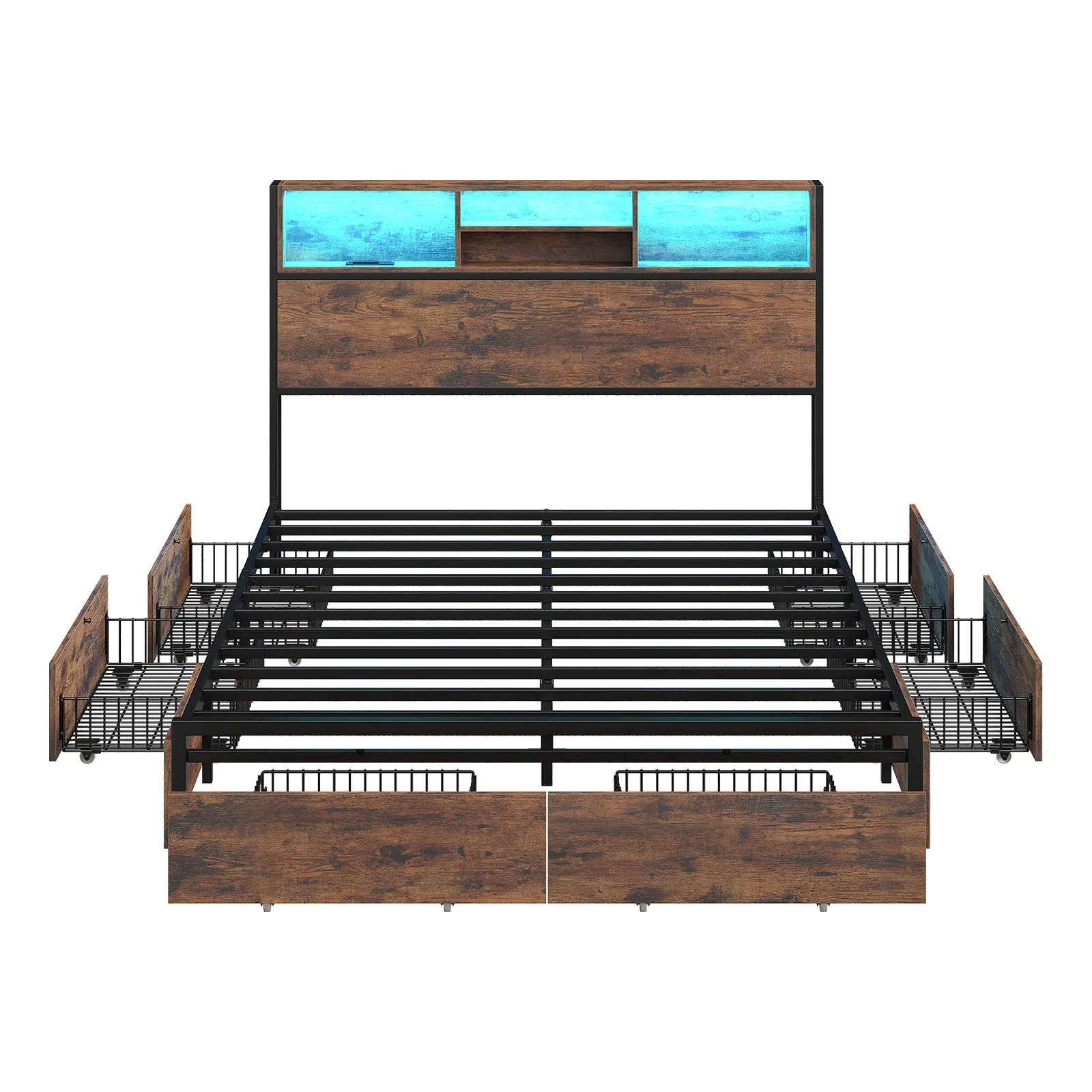Bed Frame with LED Headboard, Charging Ports - Image 13