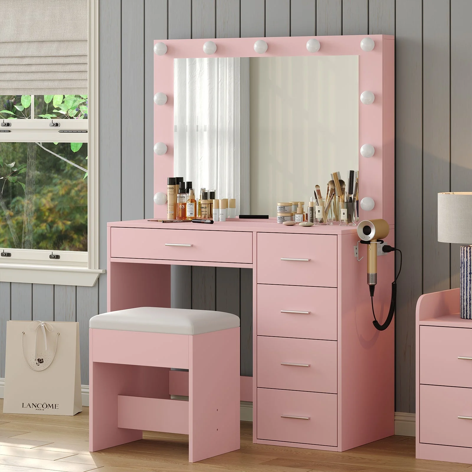 Makeup Vanity desk with LED Mirror, 5 Drawers - Image 24