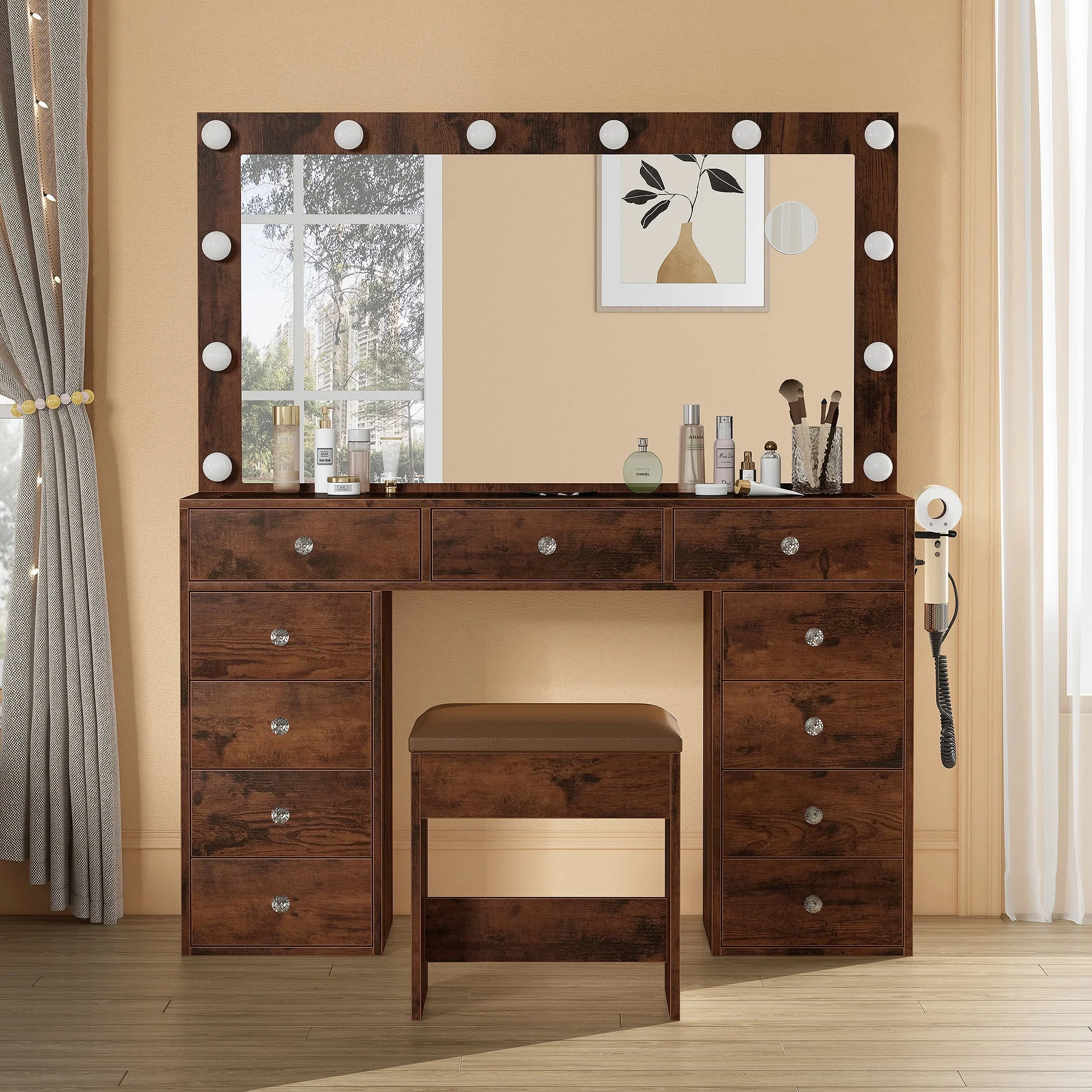 Makeup Vanity desk with LED Mirror, 11 Drawers - Image 13