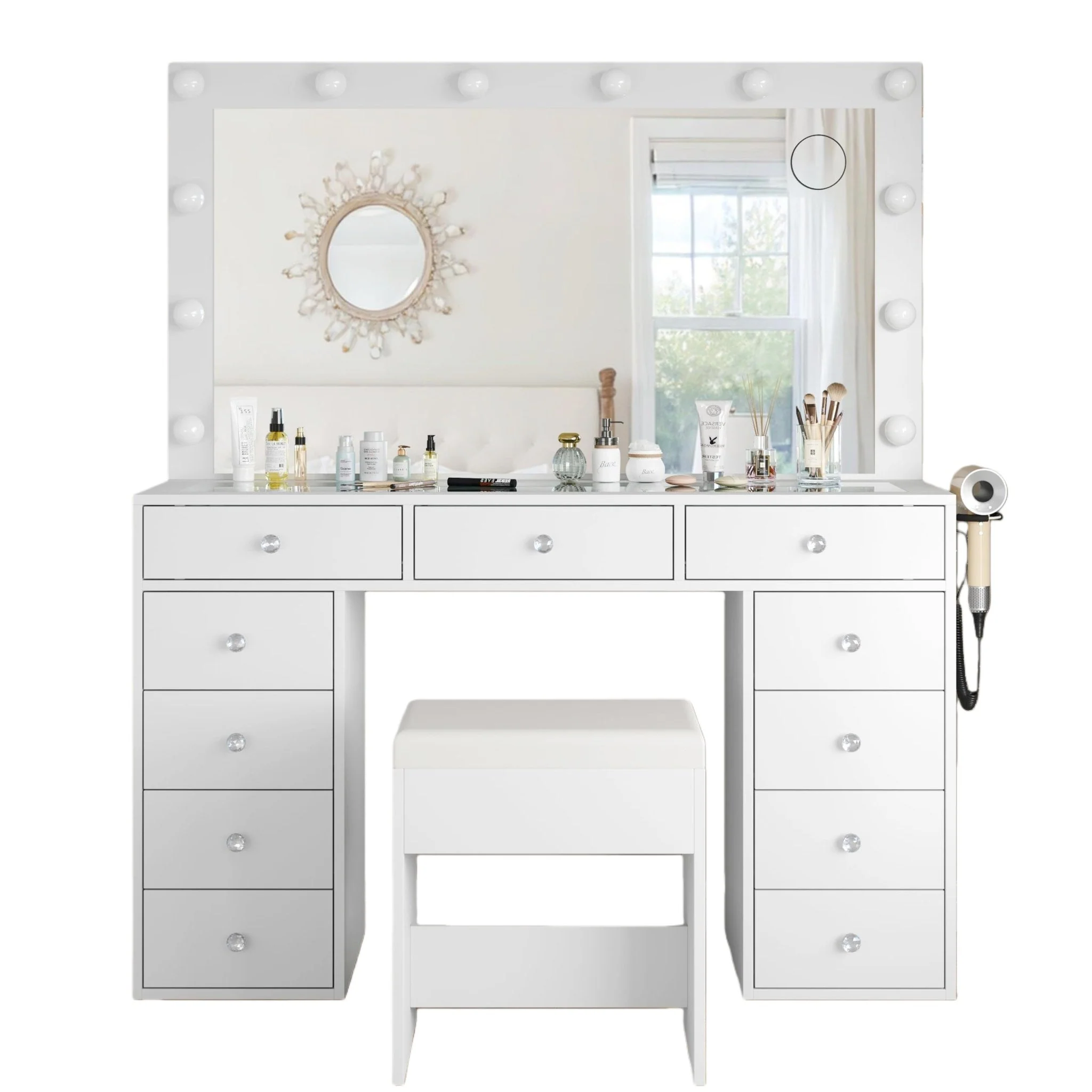 Makeup Vanity desk with LED Mirror, 11 Drawers - Image 2