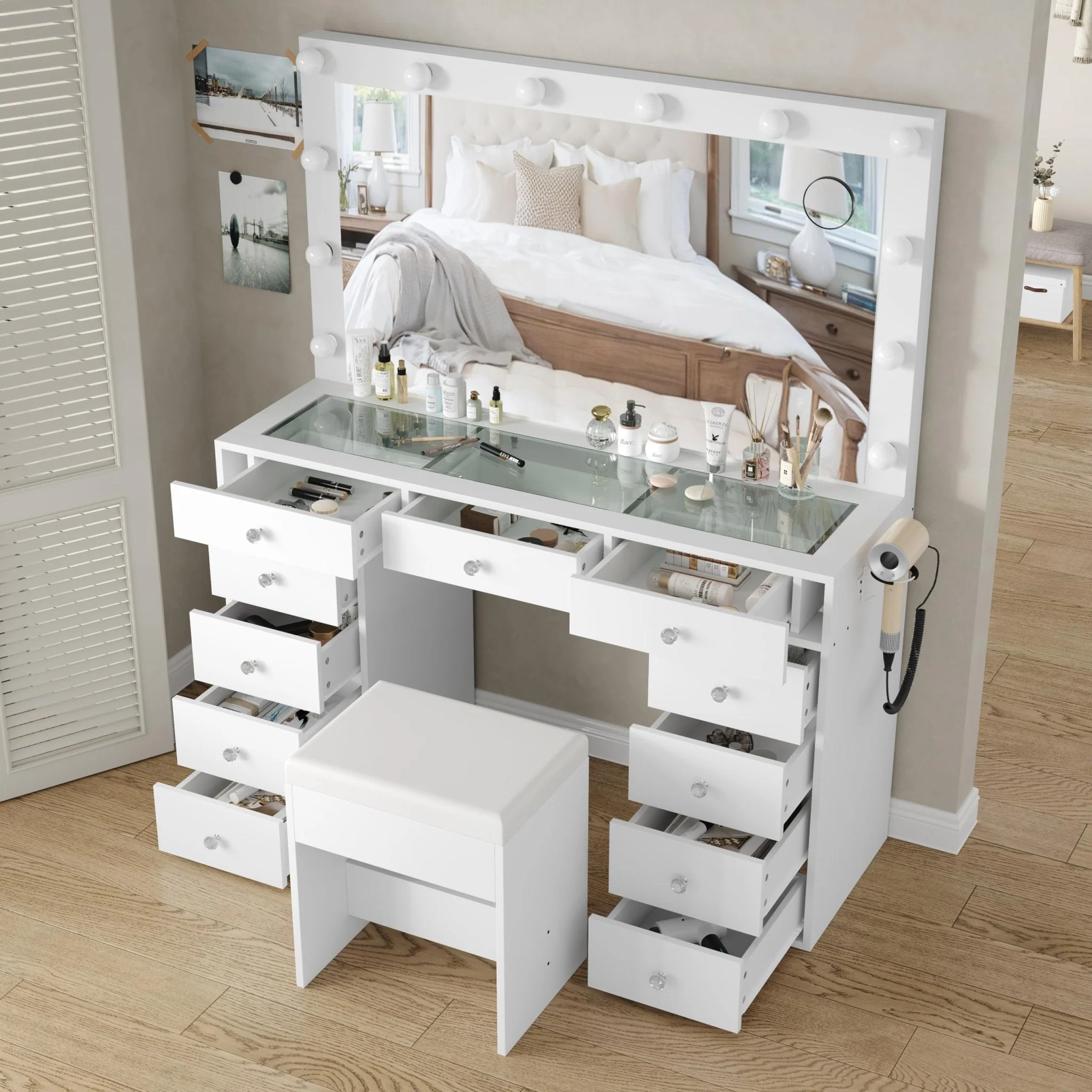 Makeup Vanity desk with LED Mirror, 11 Drawers - Image 6