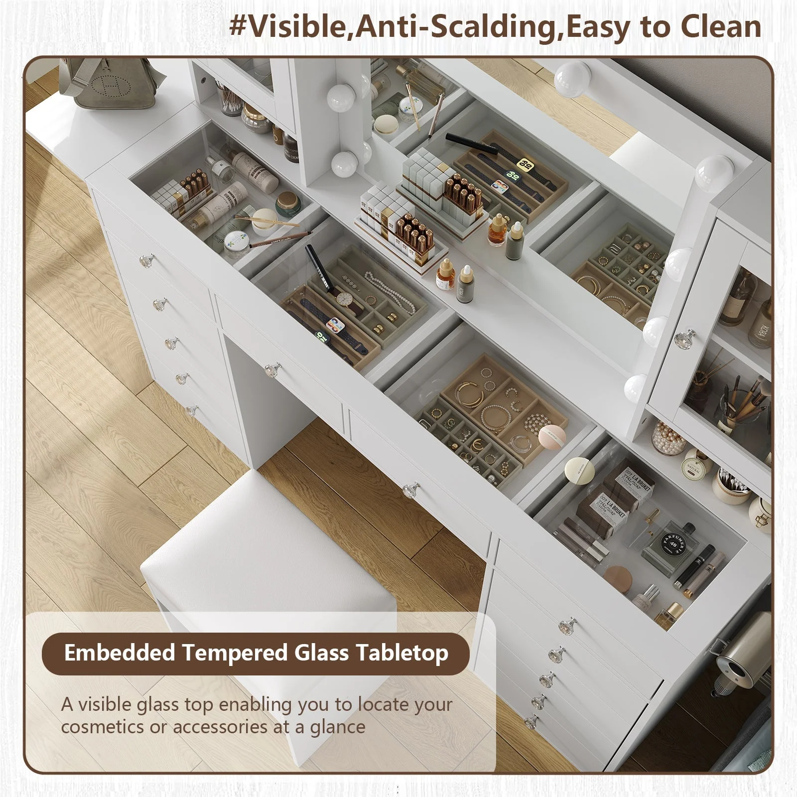 Vanity desk with LED Mirror & 12 Drawers - Image 10