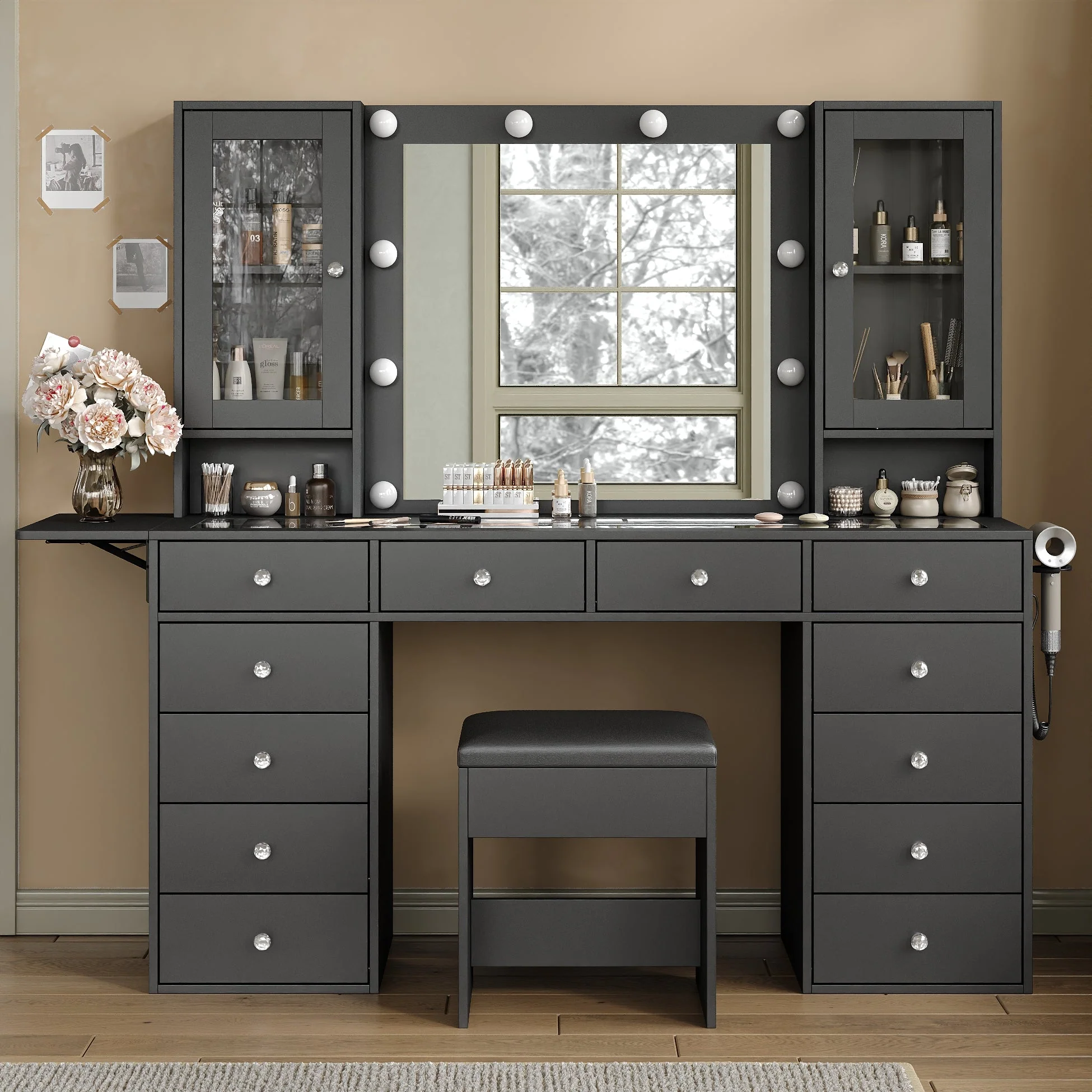 Vanity desk with LED Mirror & 12 Drawers - Image 12