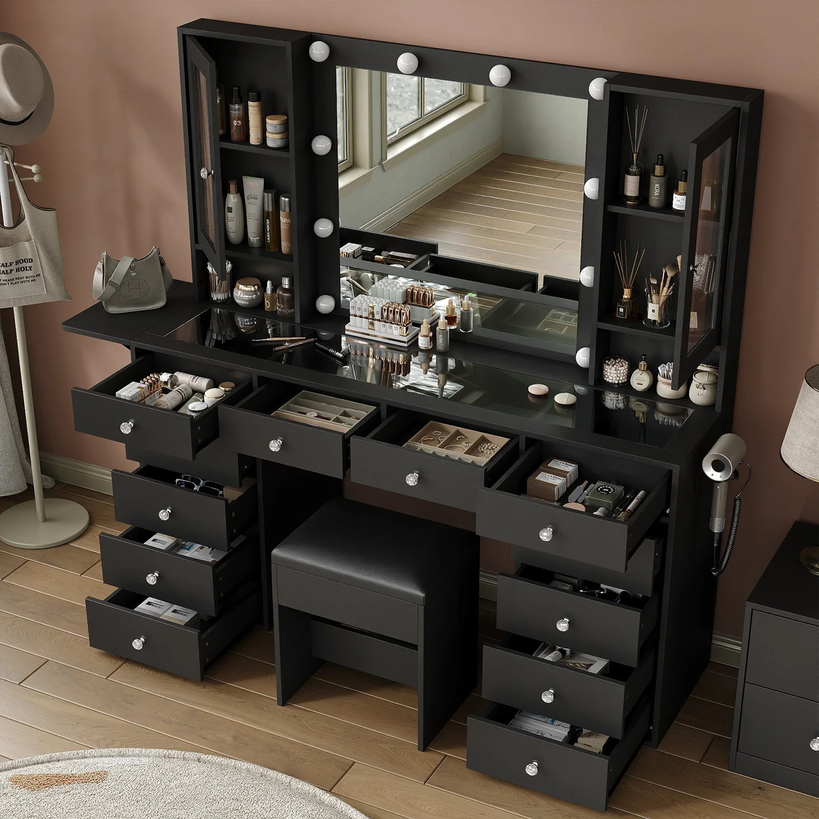 Vanity desk with LED Mirror & 12 Drawers - Image 13