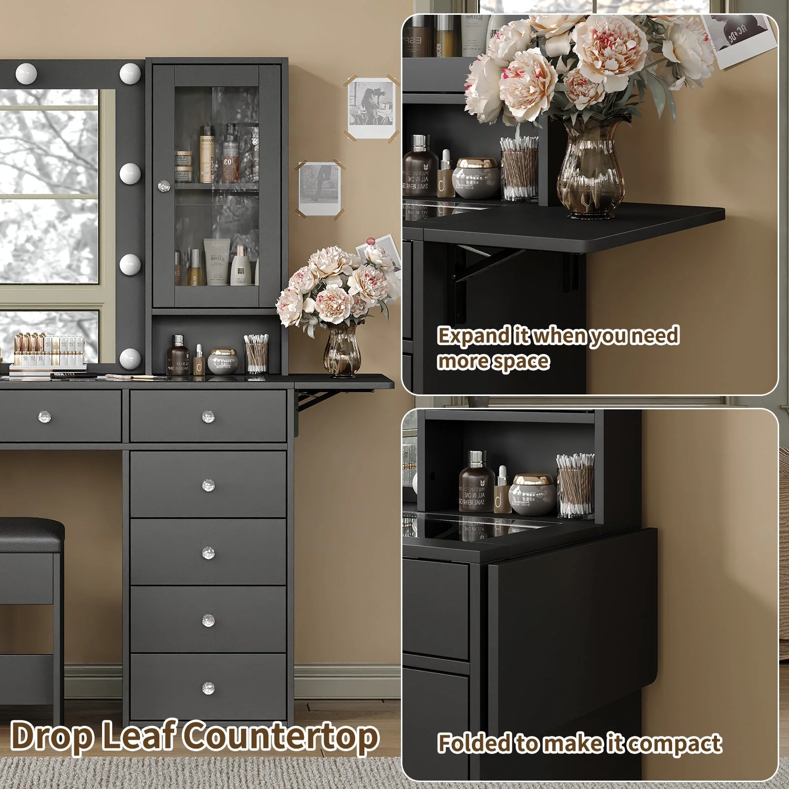Vanity desk with LED Mirror & 12 Drawers - Image 14