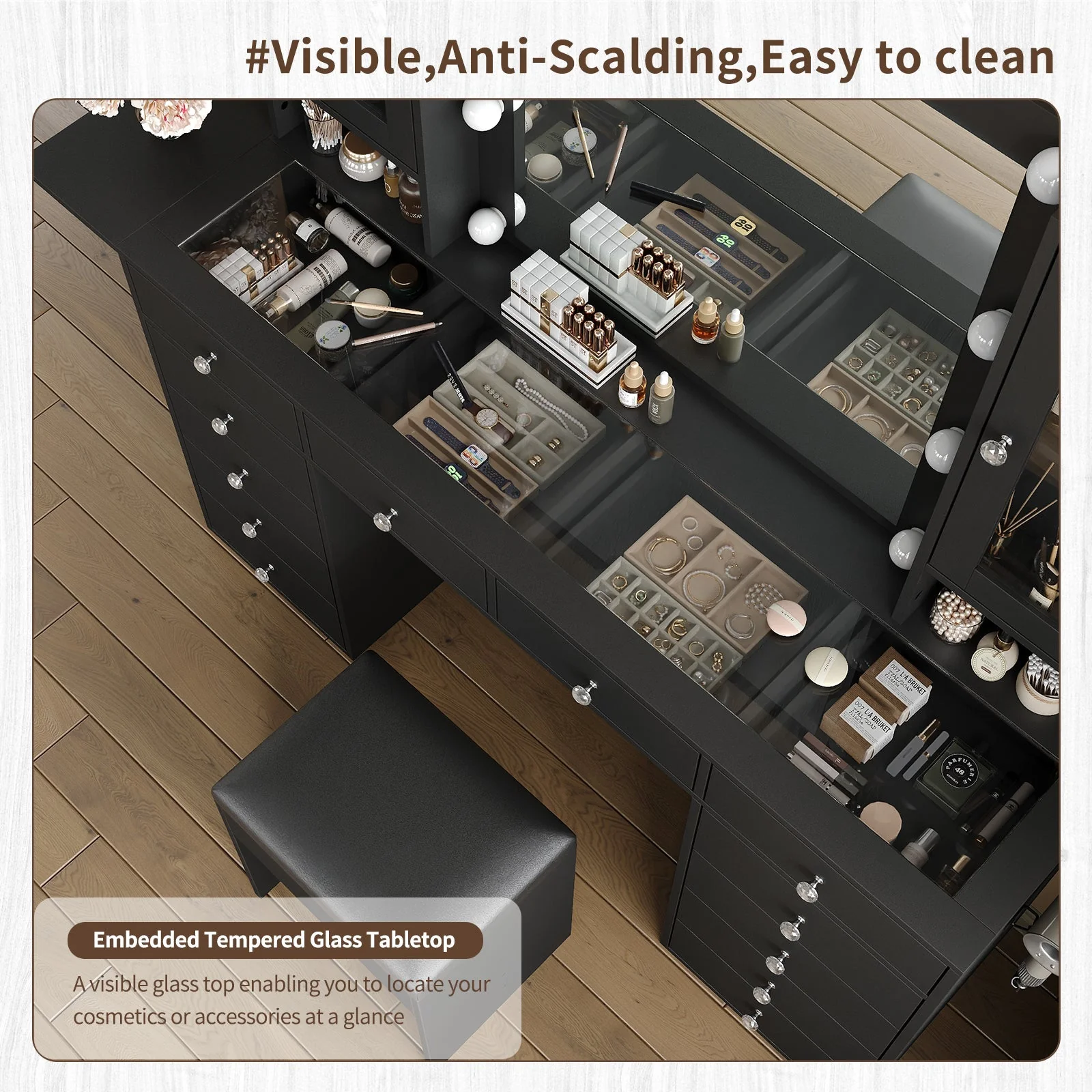 Vanity desk with LED Mirror & 12 Drawers - Image 17