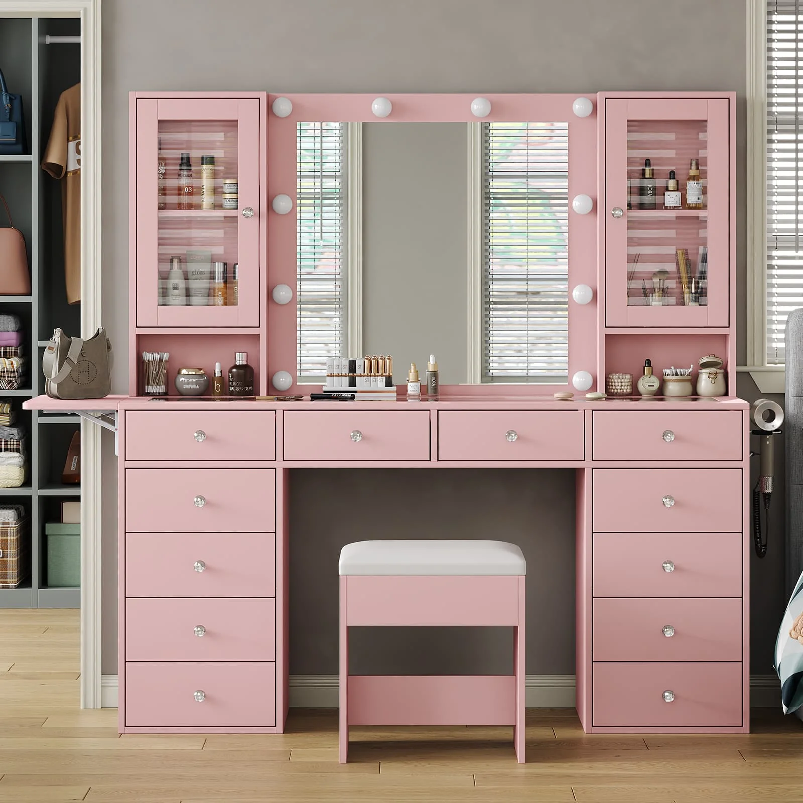 Vanity desk with LED Mirror & 12 Drawers - Image 18