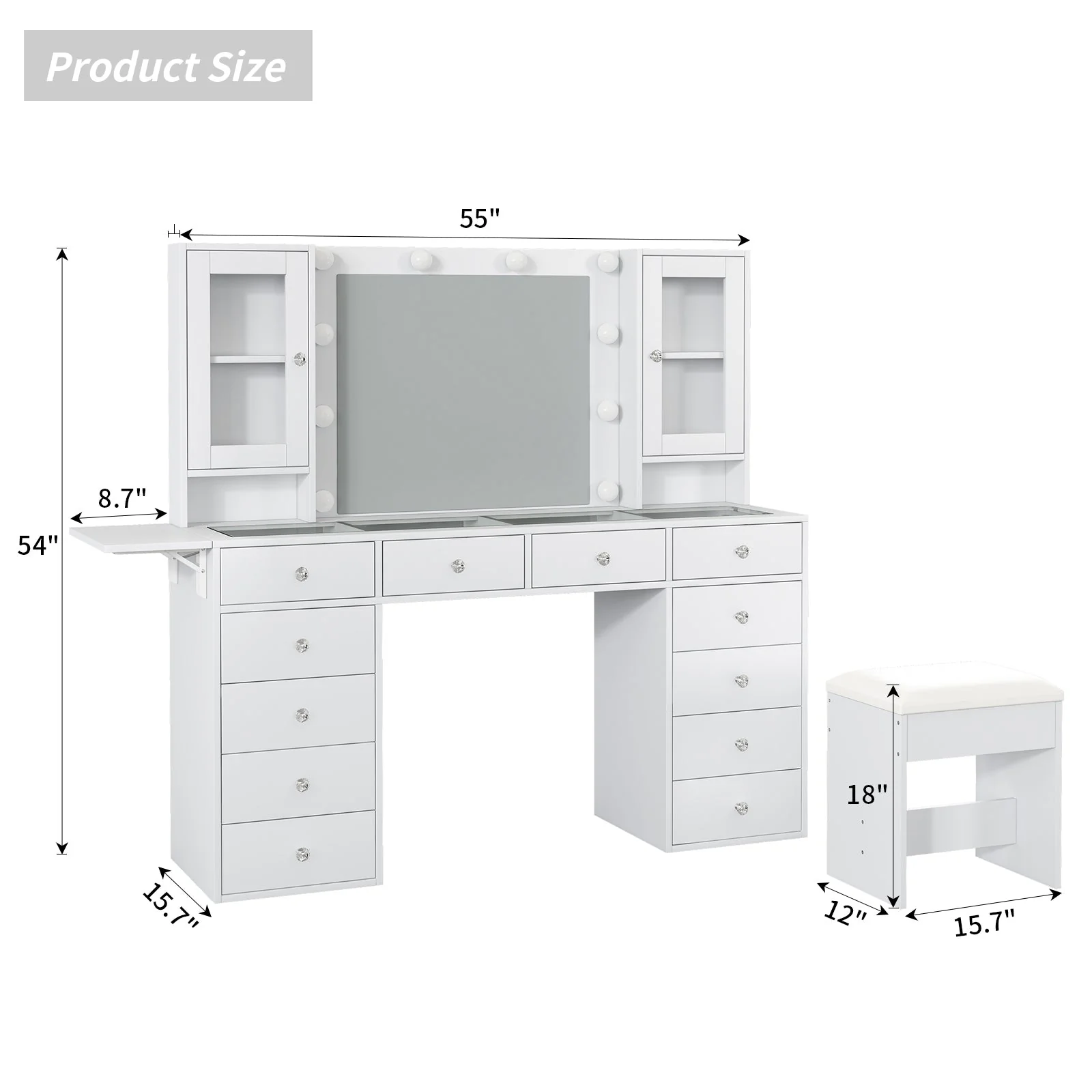 Vanity desk with LED Mirror & 12 Drawers - Image 3