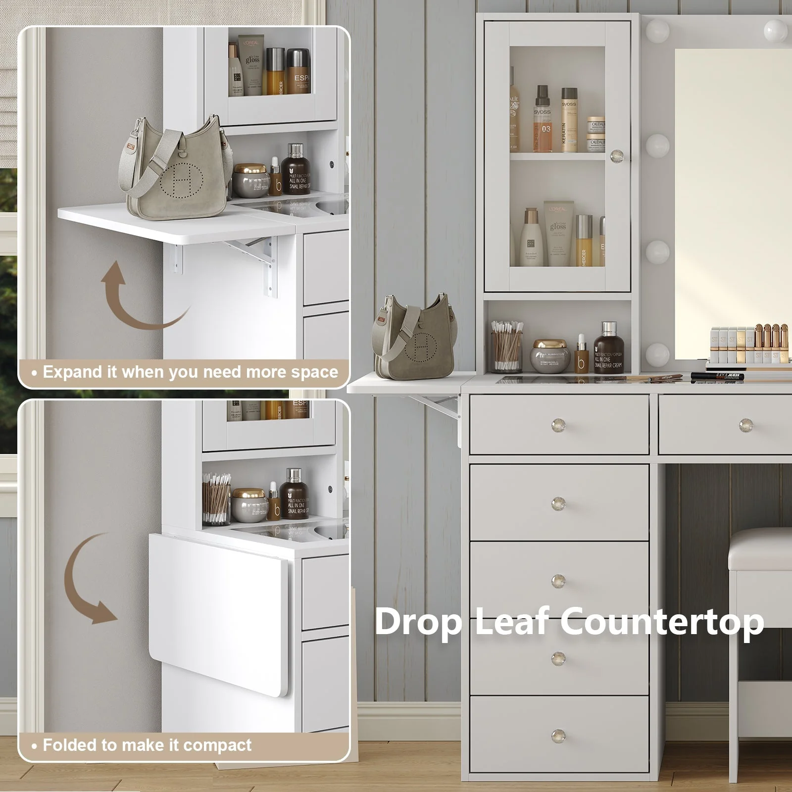 Vanity desk with LED Mirror & 12 Drawers - Image 8