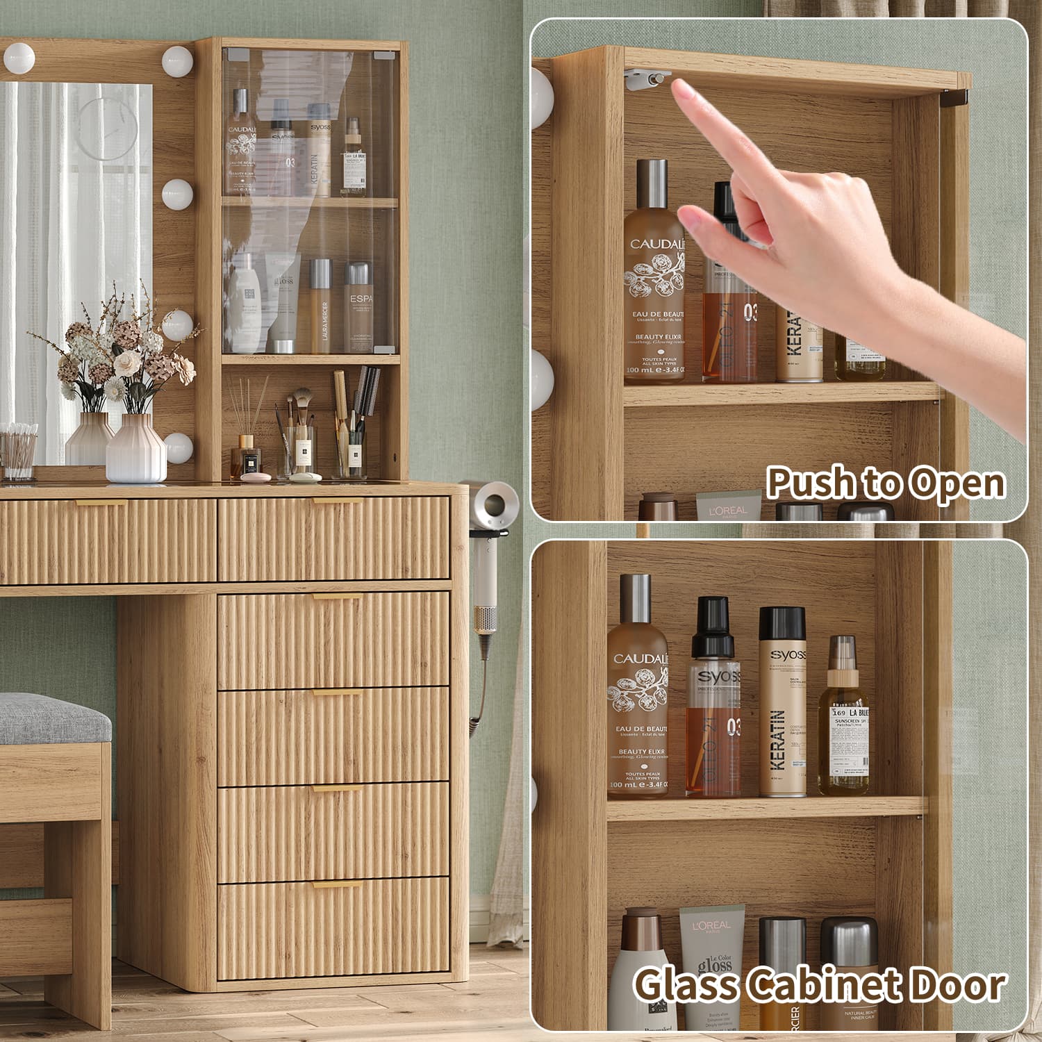 Vanity desk with LED Mirror & 7 Drawers - Image 9