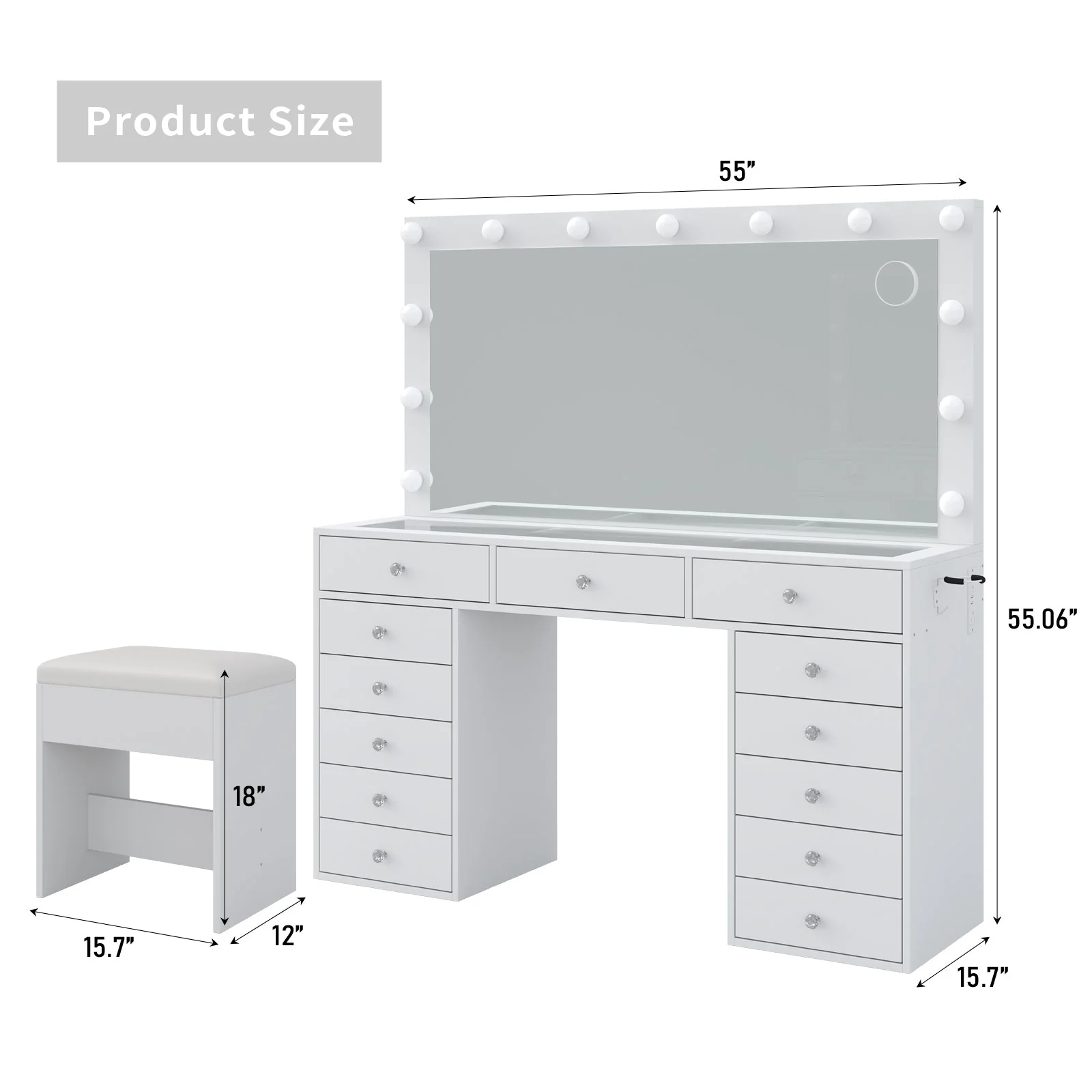 Makeup Vanity desk with LED Mirror, 13 Drawers - Image 3