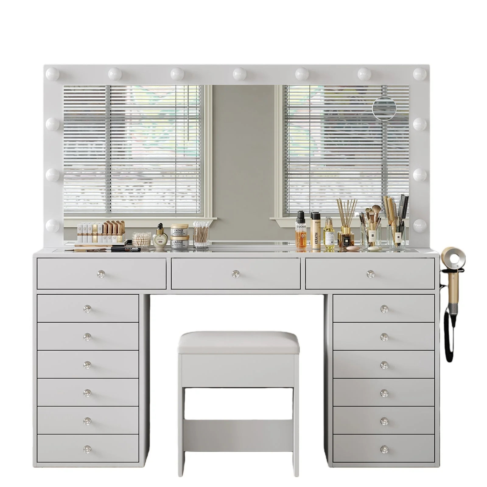Makeup Vanity desk with LED Mirror, 15 Drawers - Image 3