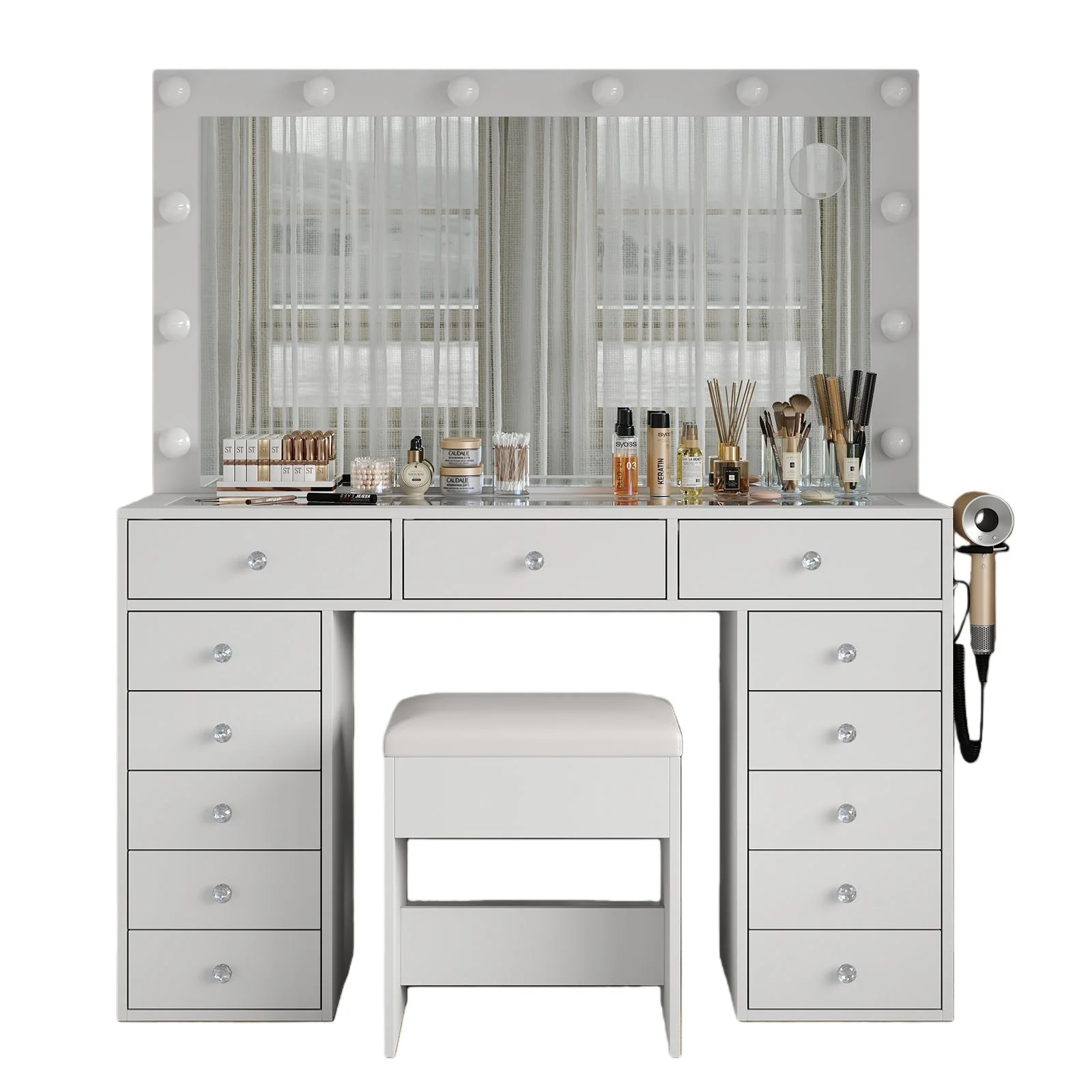 Makeup Vanity desk with LED Mirror, 13 Drawers - Image 2