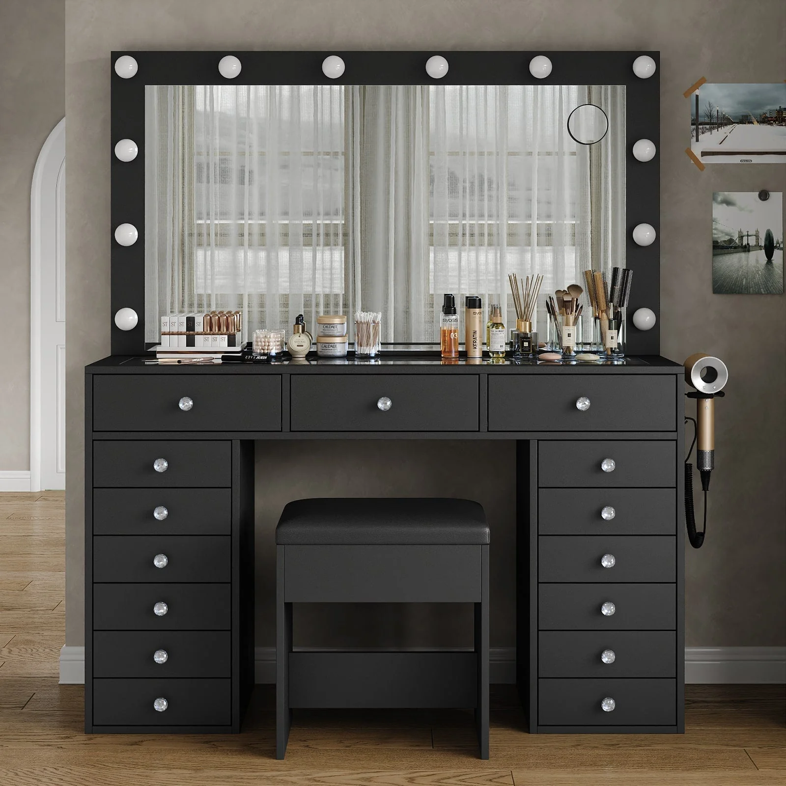 Makeup Vanity desk with LED Mirror, 15 Drawers - Image 13